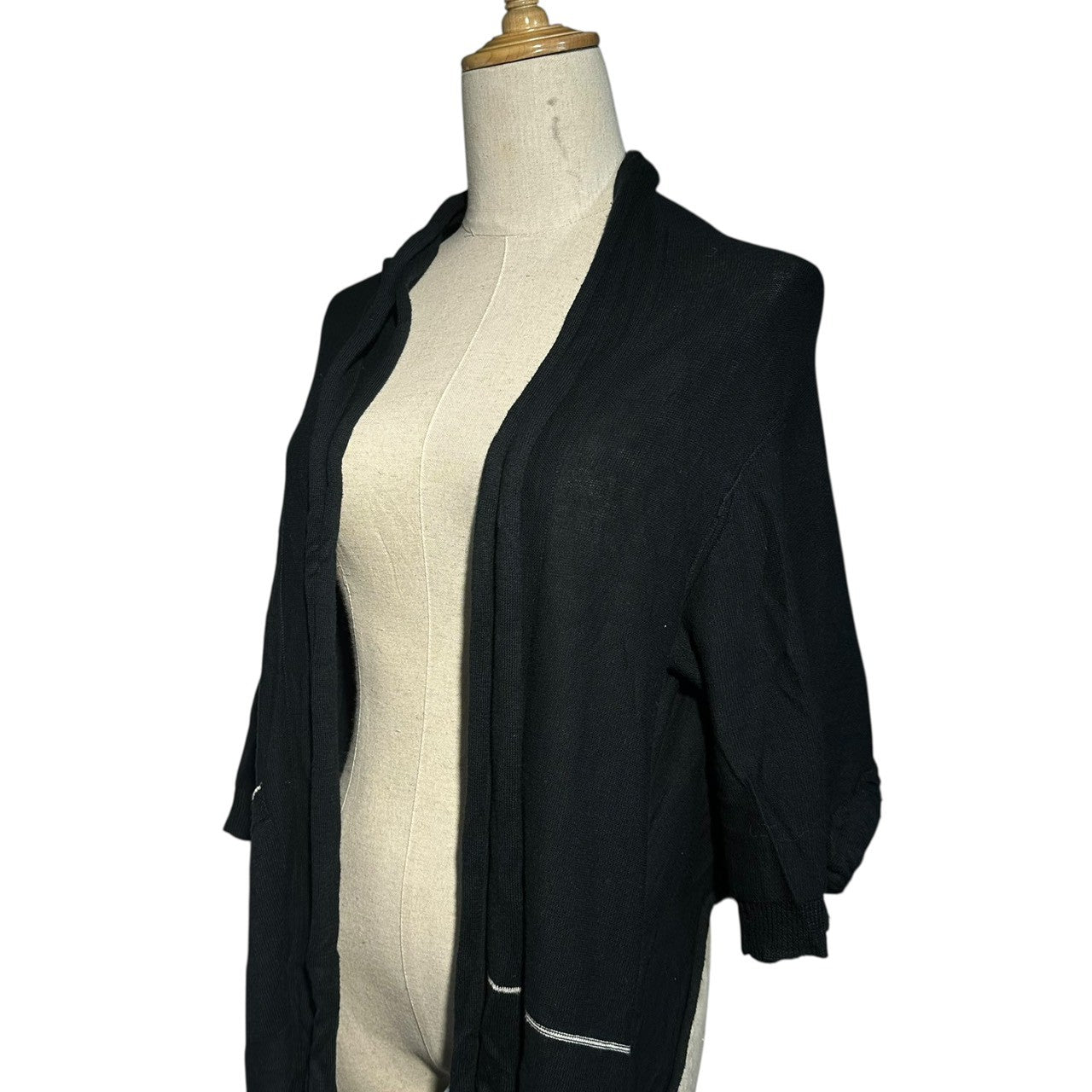 Y's(ワイズ) Line design bolero knit cardigan ラインデザイン ボレロ ニット カーディガン 羽織 2(M程度) ブラック×ホワイト