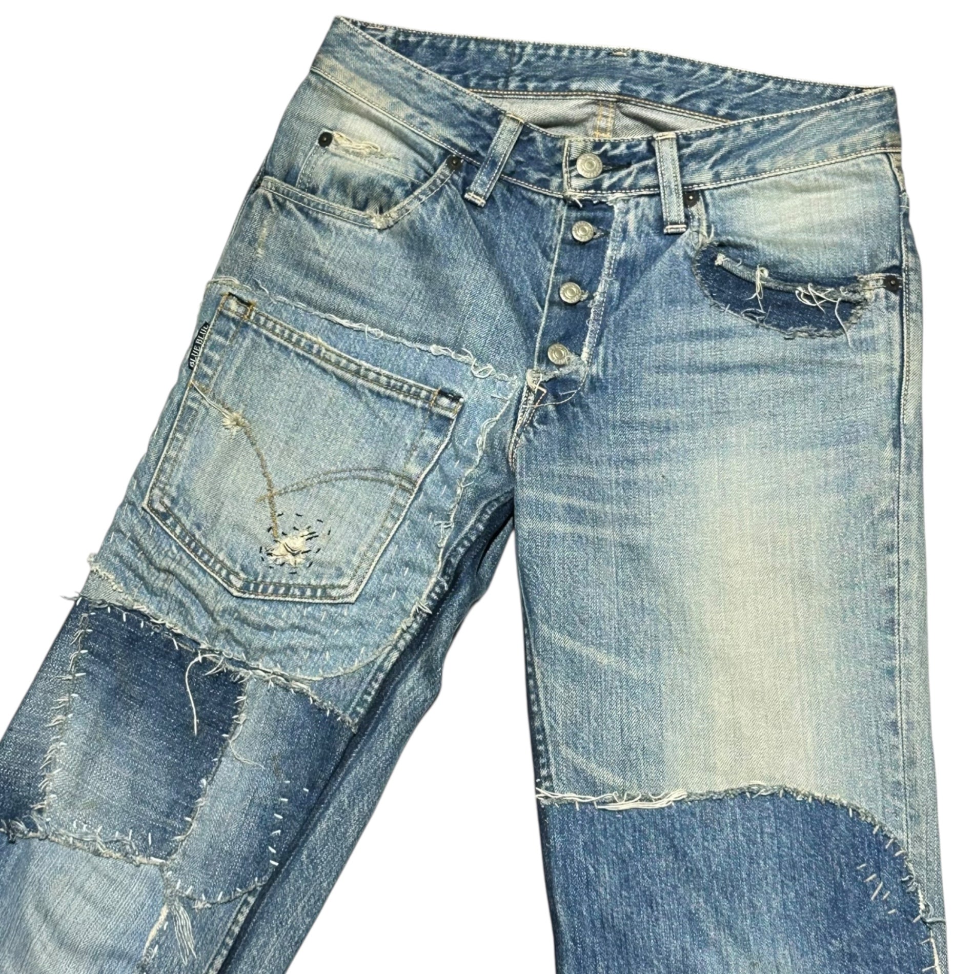 BLUE BLUE(ブルーブルー) Patchwork Remake Denim Pants パッチワーク リメイク デニム パンツ 29 ライトインディゴ 著名人着用 1点物 刺し子