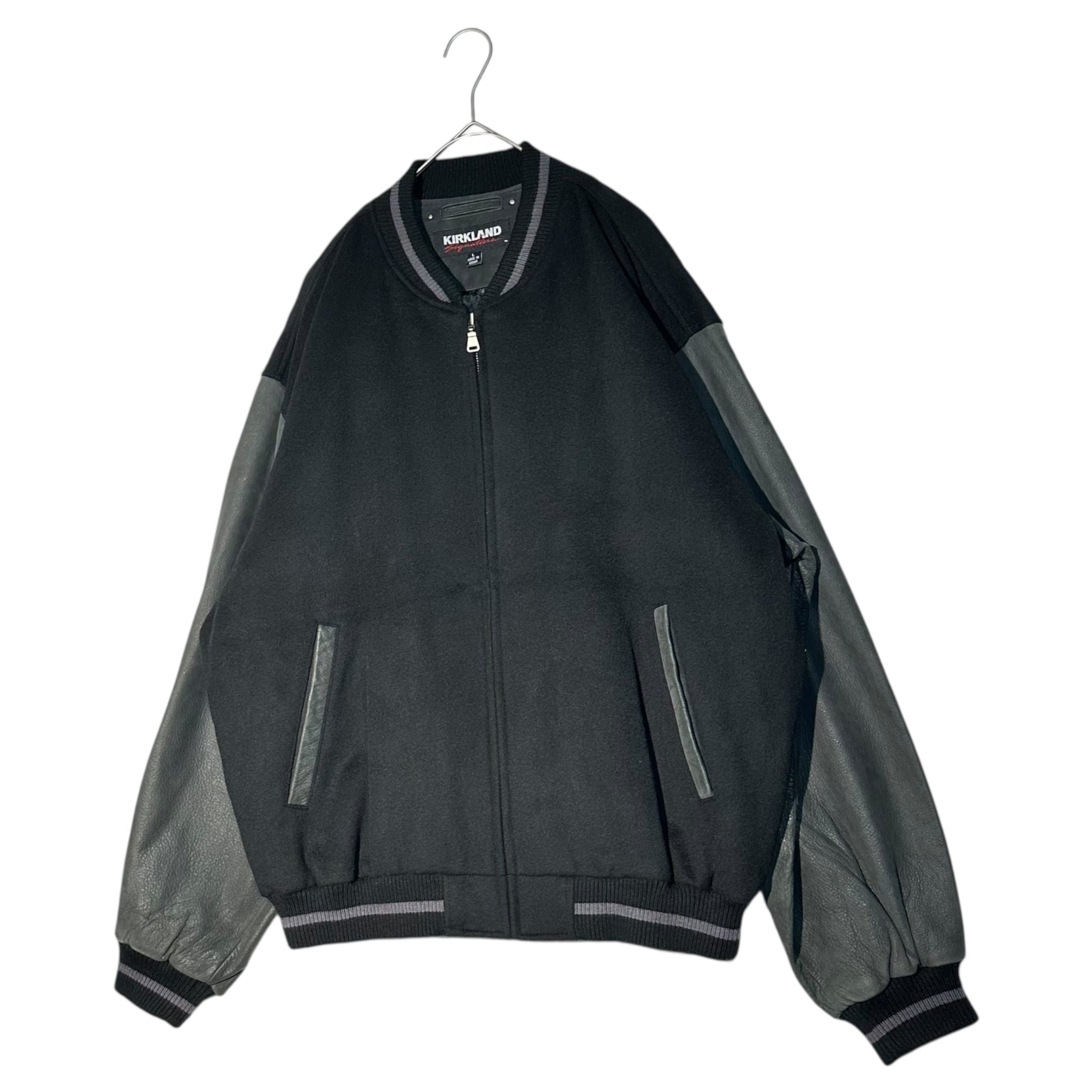 Kirkland Signature(カークランドシグネチャー) Zip-up lamb leather wool stadium jacket ジップアップ ラム レザー ウール スタジャン L ブラック 本革