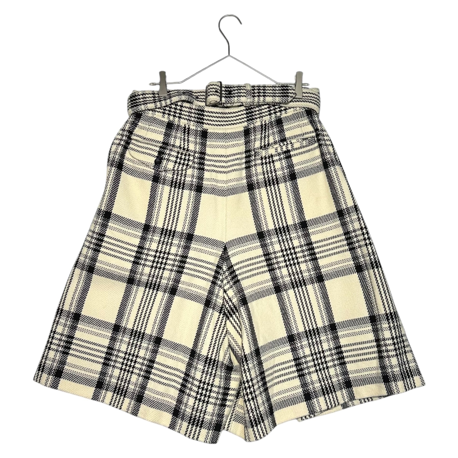 COMME des GARCONS HOMME PLUS(コムデギャルソンオムプリュス) 21AW Belted plaid wool wide shorts ベルテッド チェック柄 ウール ワイド ショーツ ハーフパンツ PH-P014 M オフホワイト×ブラック AD2021 DARKROOM期