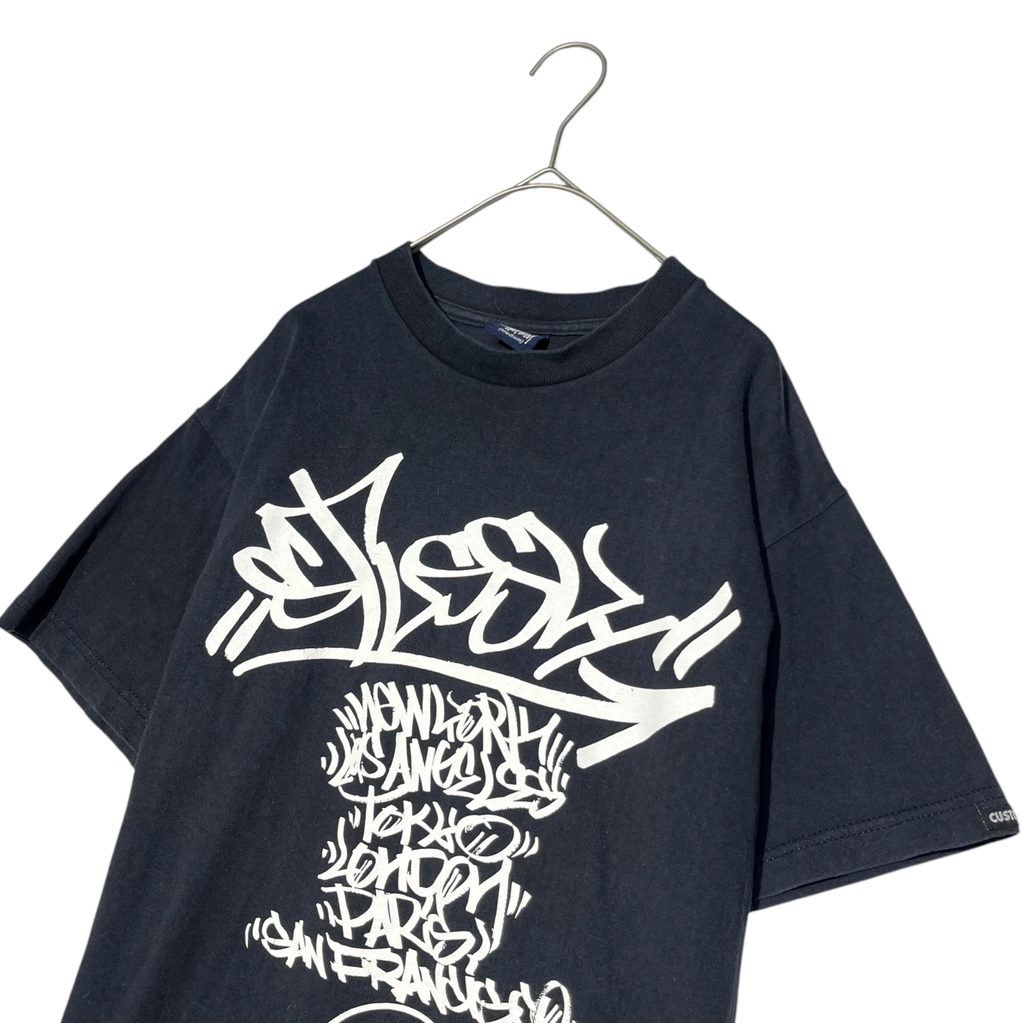 STUSSY(ステューシー) 90~00's Vintage Cursive World Tour T-Shirt ヴィンテージ 筆記体 ワールドツアー Tシャツ 紺タグ M ブラック OLD STUSSY