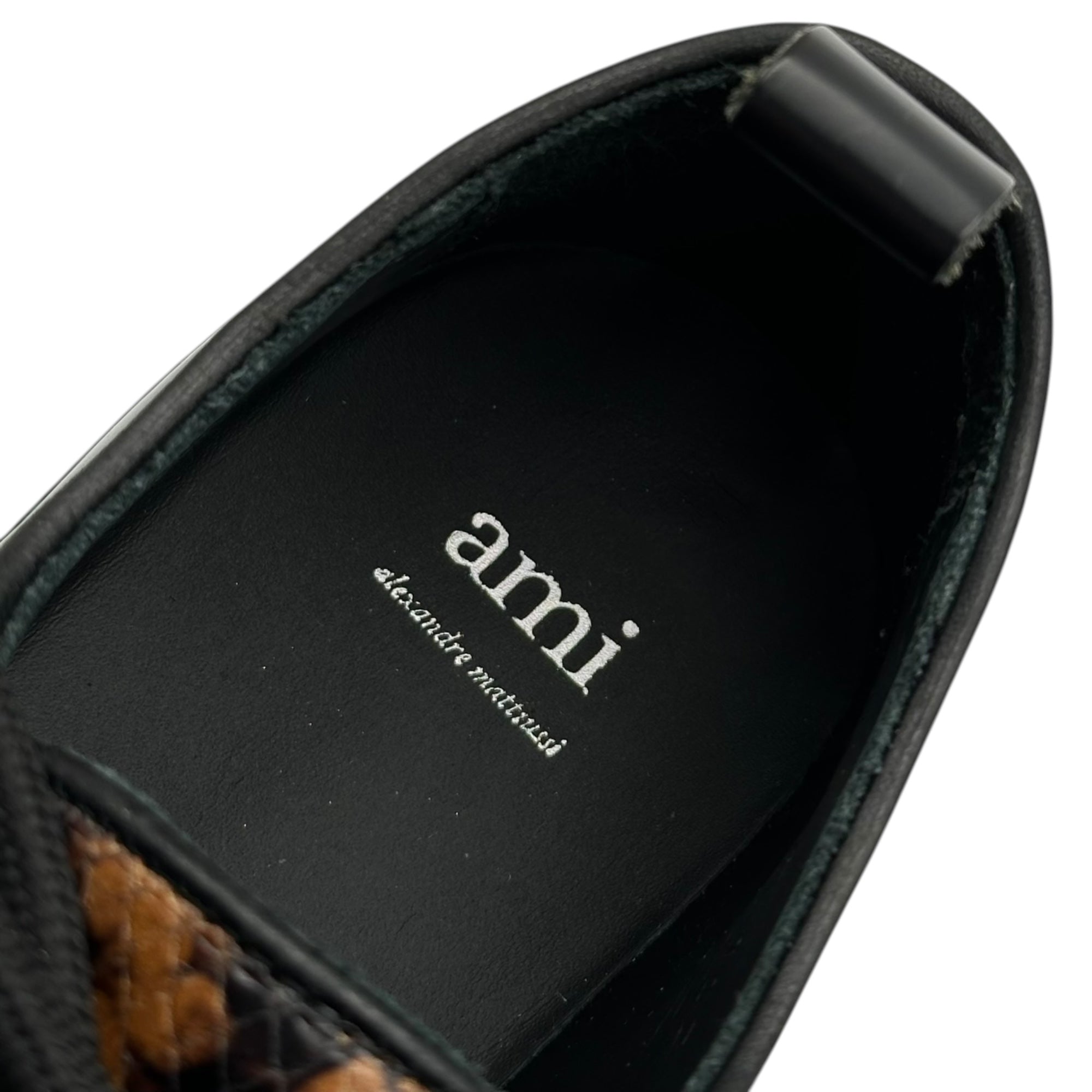 AMI PARIS(アミパリス) Square-Toe Shoes with Python Accents パイソン 切替 スクエアトゥ レザー シューズ 40(25.0～25.5cm程度) ブラック×ブラウン