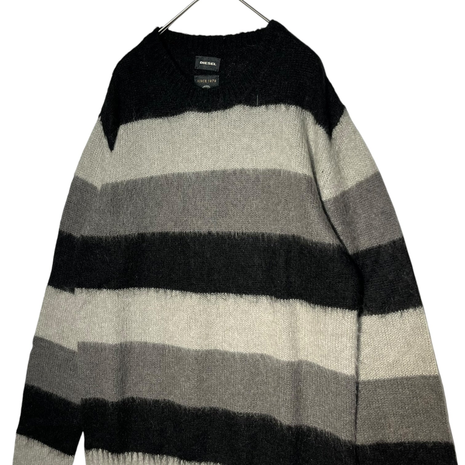 DIESEL(ディーゼル) Mohair mix border crew neck knit モヘア 混 ボーダー クルーネック ニット M グレー×ブラック Y2K