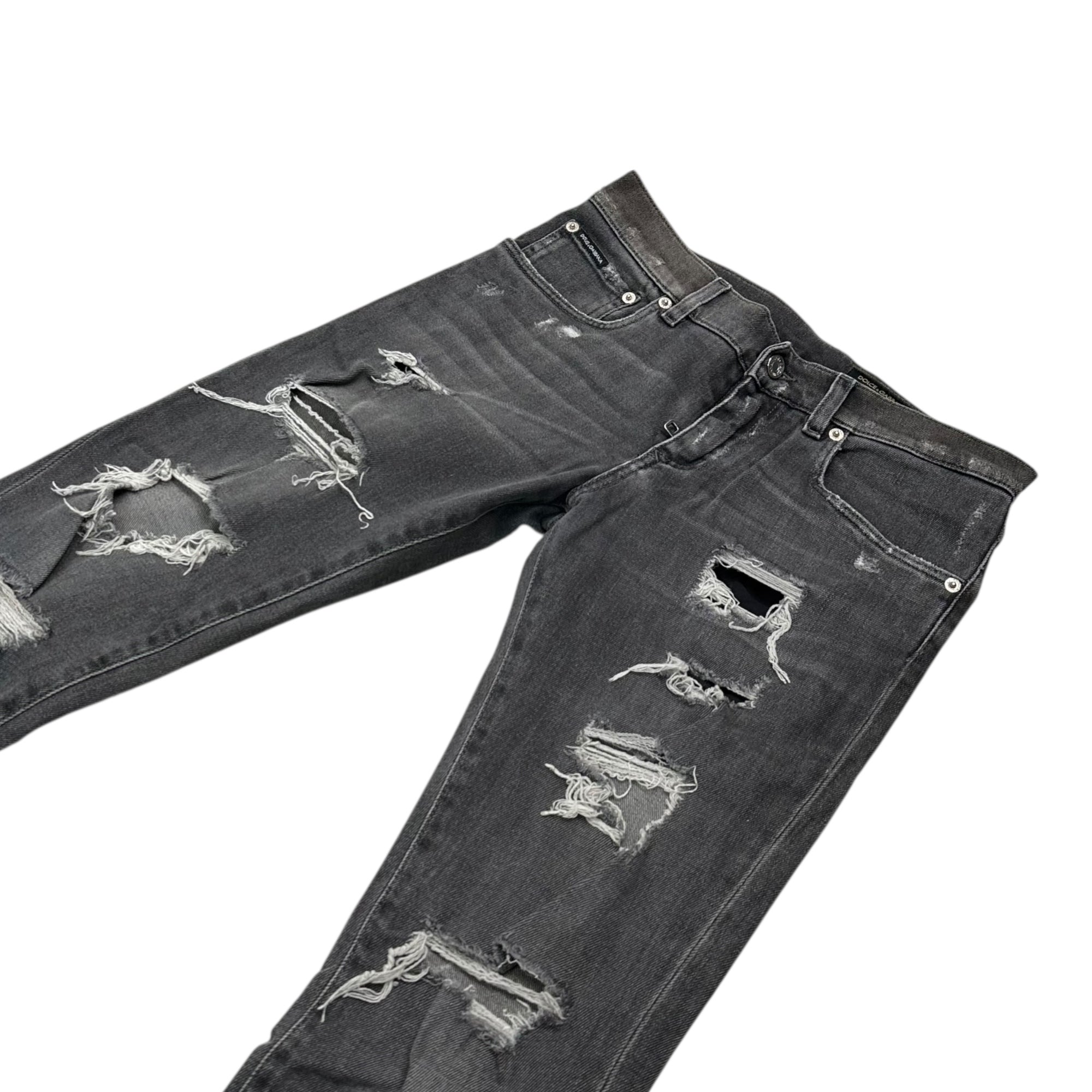 DOLCE&GABBANA(ドルチェ&ガッバーナドルガバ) Distressed Skinny Denim Pants ダメージ加工 スキニー デニム パンツ 44 ブラック ストレッチ