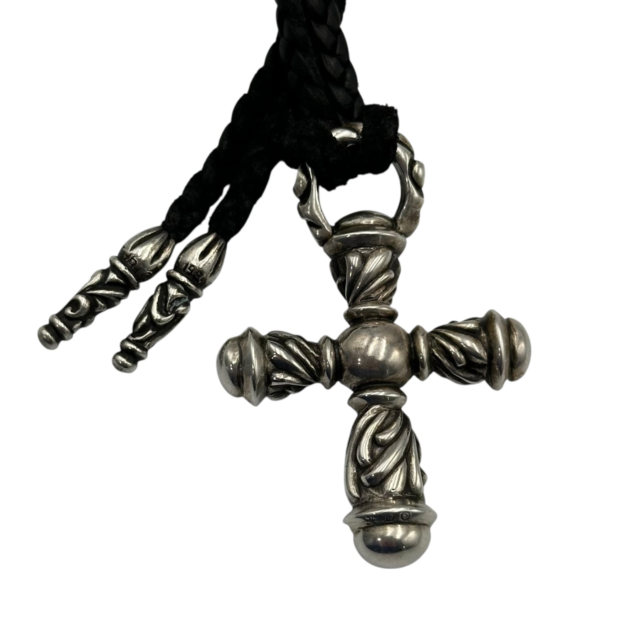 CHROME HEARTS(クロムハーツ) CAMPANA CROSS SML ＆ LEATHER BRAID SCROLL カンパナ クロス スモール ＆ レザー ブレイド スクロール ネックレス シルバー