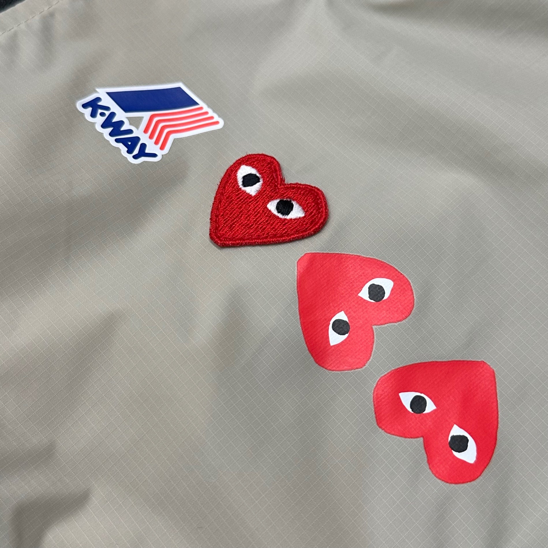 PLAY COMME des GARCONS × K-WAY(プレイコムデギャルソン × ケーウェイ) Collaboration Heart Logo Half-Zip Hoodie コラボ ハート ロゴ ハーフジップ パーカー XS ベージュ×ブラック アノラック プルオーバー