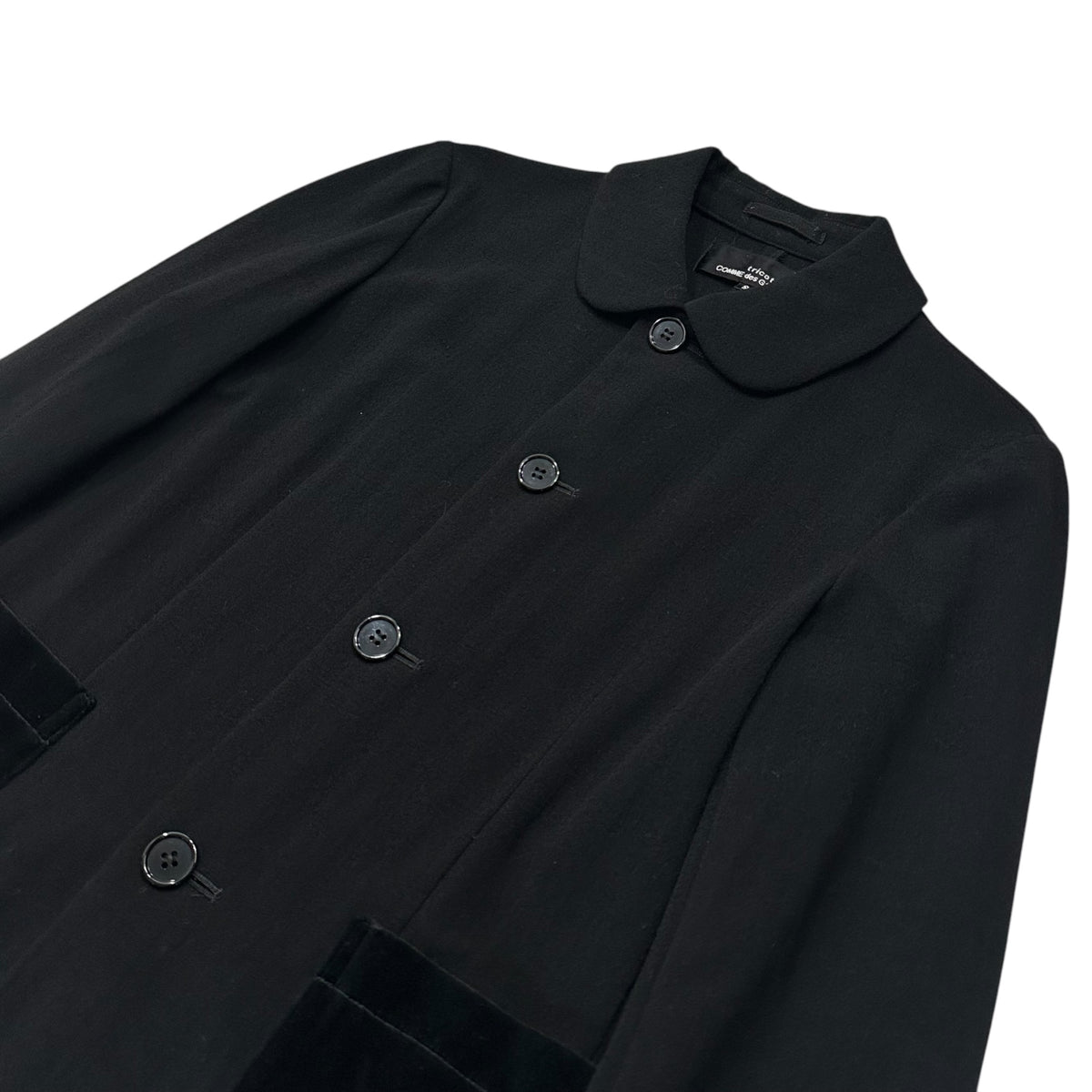 tricot COMME des GARCONS(トリココムデギャルソン) 2000AW Velour-Pocketed Round-Collar Short Coat ベロアポケット 丸襟 ショート コート TJ-04041S S ブラック AD2000 00s アーカイブ