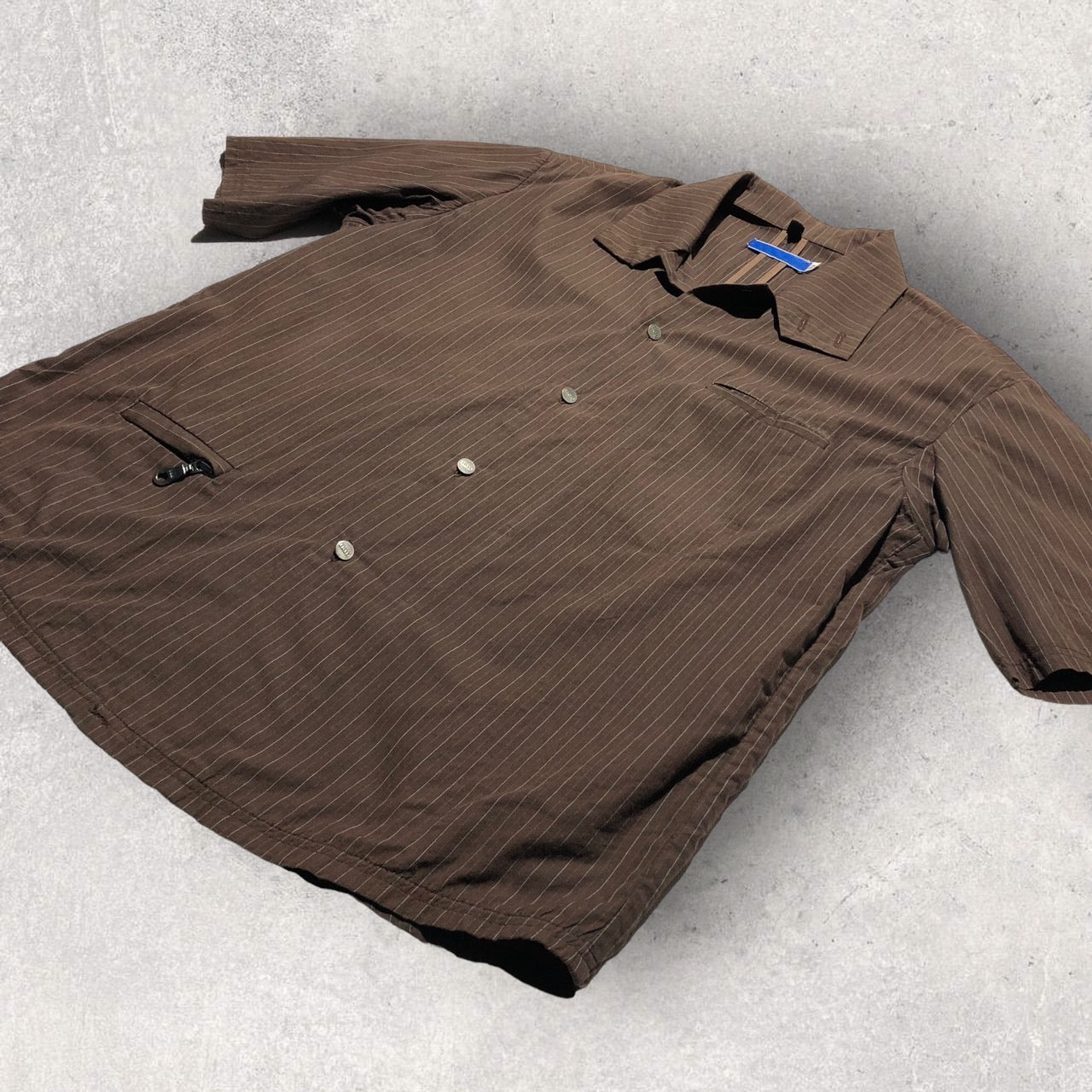 NUMBER (N)INE(ナンバーナイン) 90’s S/S zip pocket striped shirt 半袖 ジップ ポケット ストライプ シャツ S(Mサイズ程度) ブラウン 初期青タグ 90年代