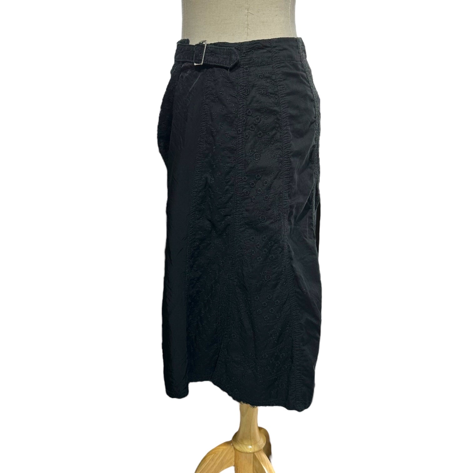 tricot COMME des GARCONS(トリココムデギャルソン) 06SS Belted Cut-off Different Fabric Lace Skirt ベルト付 カットオフ 異素材 レース ひざ丈 スカート TQ-S025 S ブラック AD2005