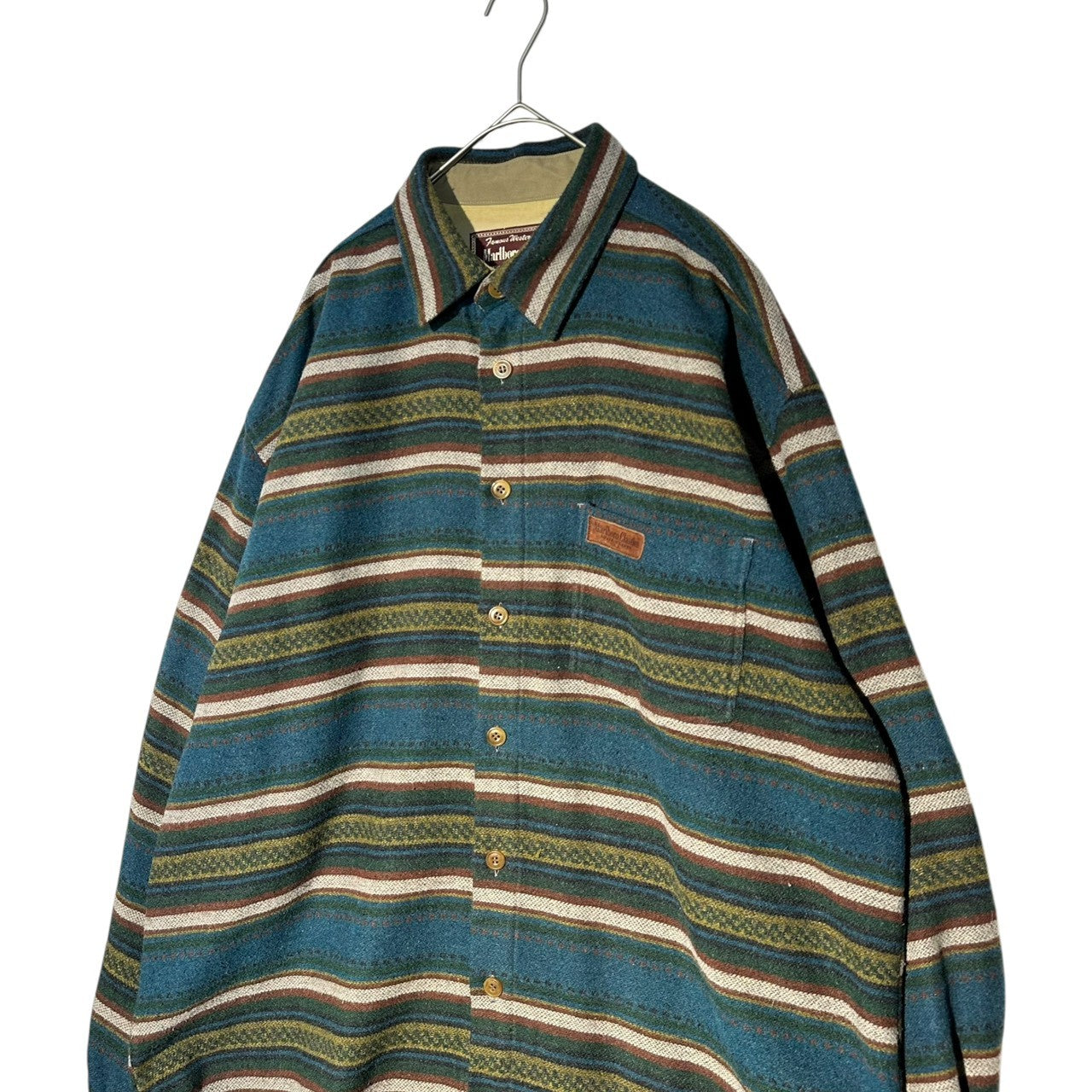 Marlboro Classics(マールボロクラシック) 90's Native Pattern Wool Flannel Shirt ネイティブ柄 ウール フランネル シャツ L ブルー ヴィンテージ 古着