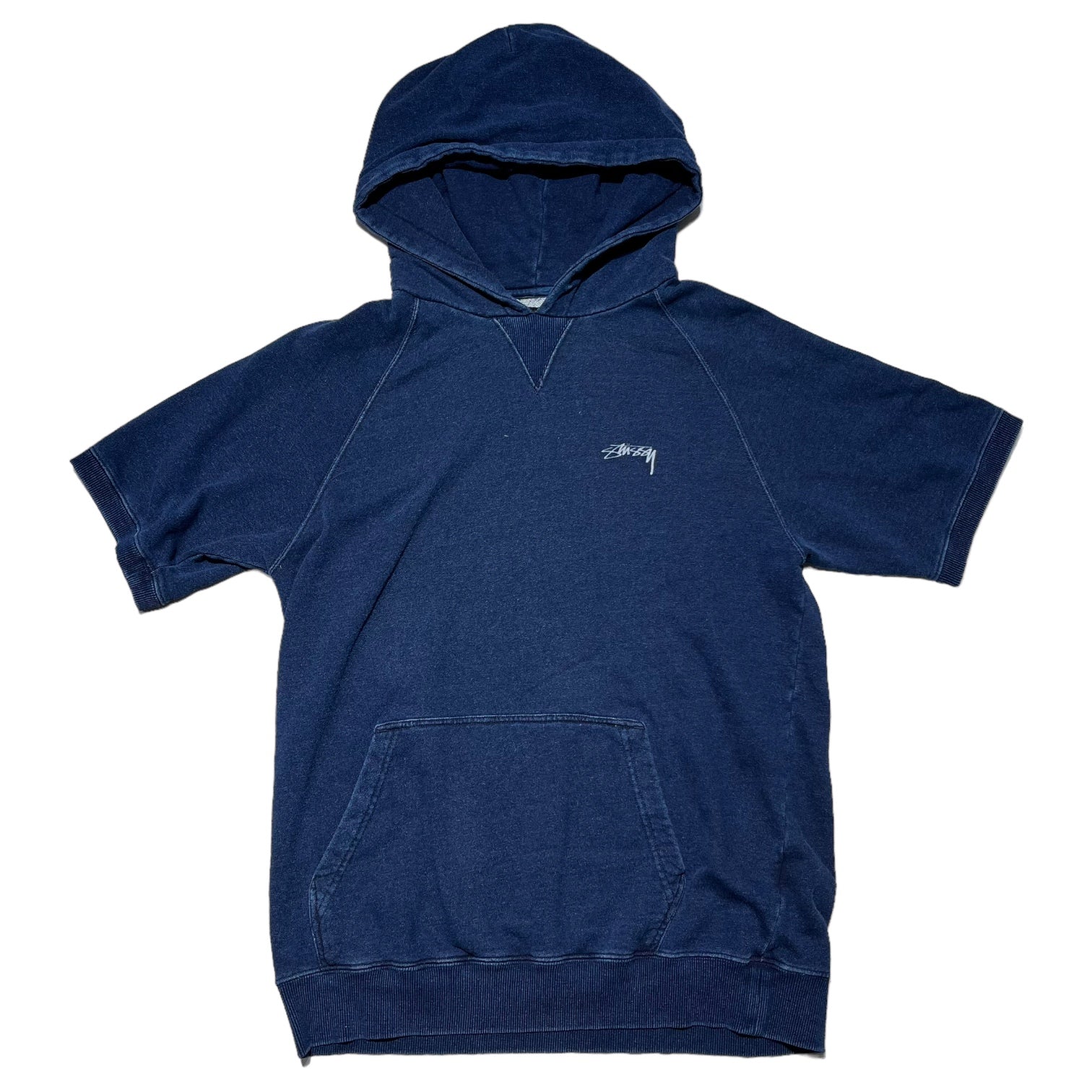 STUSSY(ステューシー) S/S logo hoodie 半袖 ロゴ パーカー M ネイビー