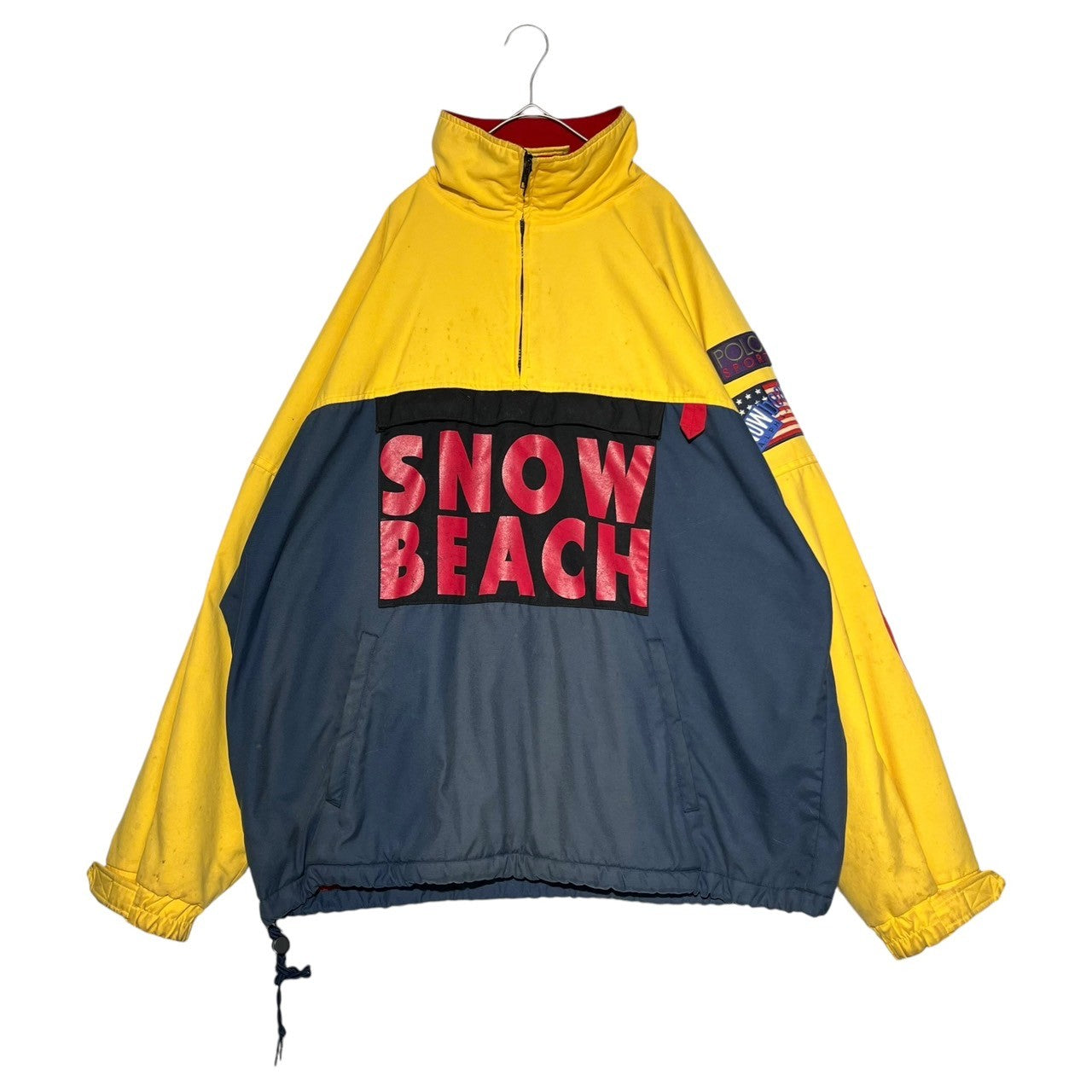 POLO RALPH LAUREN(ポロラルフローレン) 90's original "snow beach" Anorak jacket オリジナル スノー ビーチ アノラック ジャケット  L イエロー×レッド 1993 90年代 ヴィンテージ 稀少品