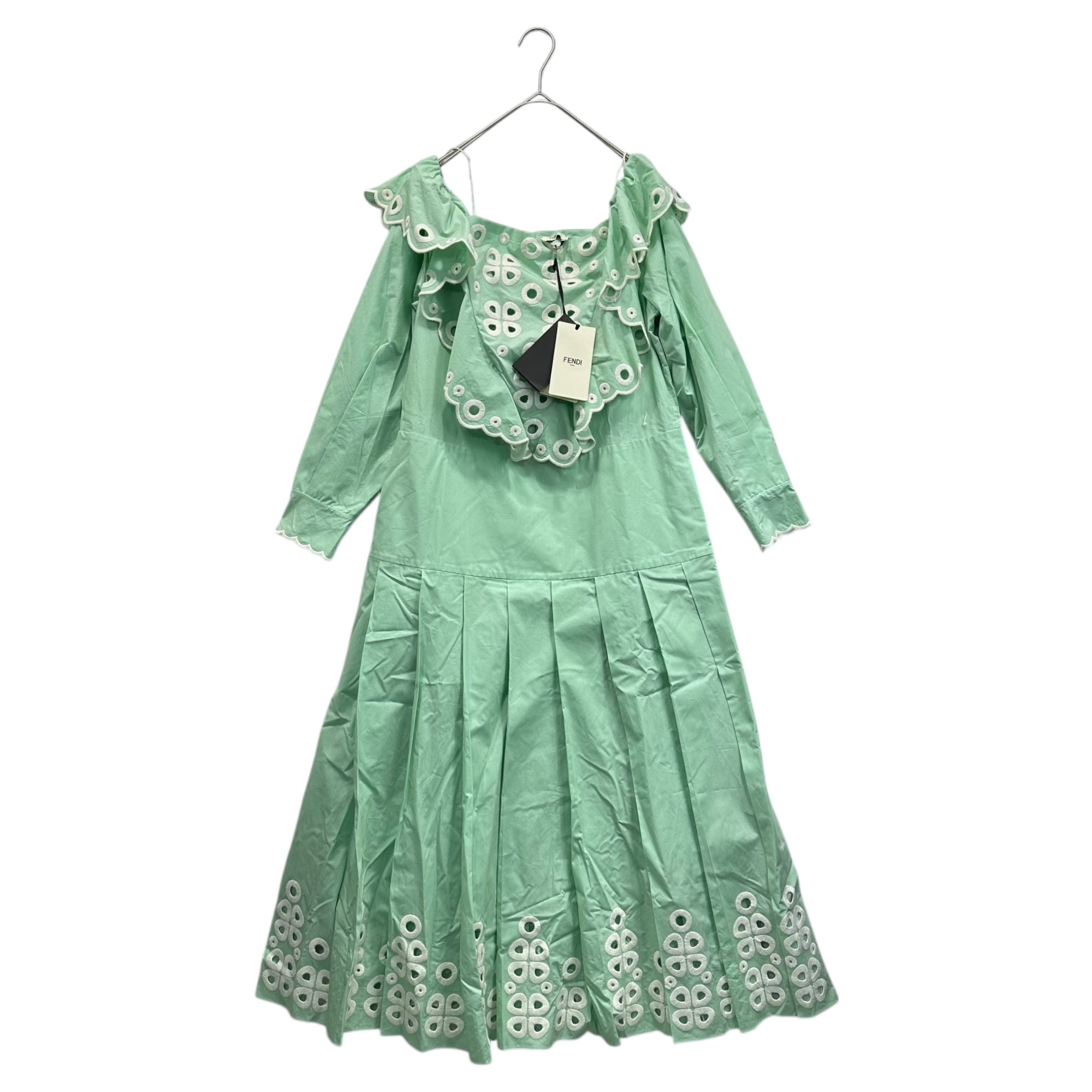 FENDI(フェンディ) Big Race Color Pleated Dress ビッグ レース カラー プリーツ ワンピース 46 ミント