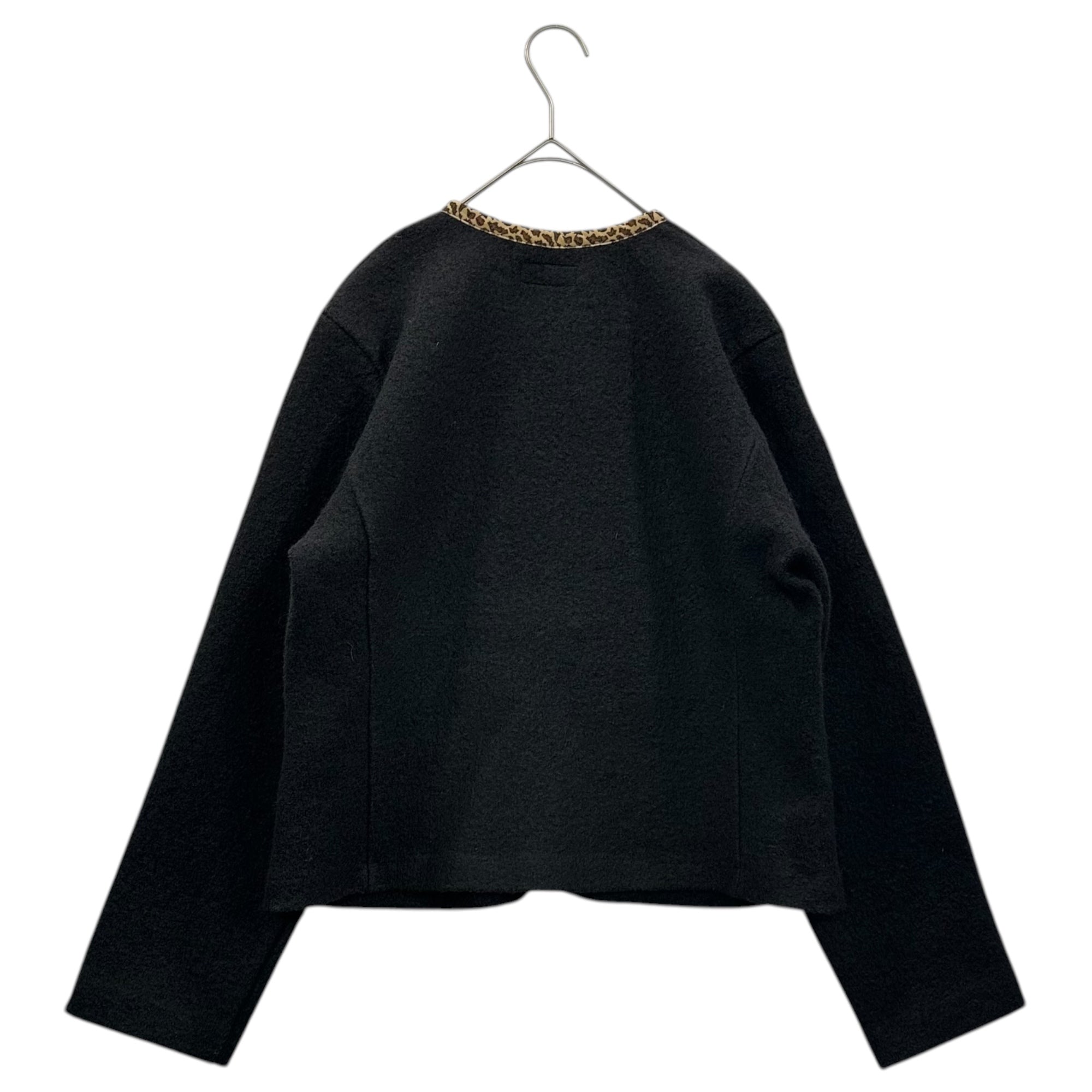 agnes b.(アニエスベー) Leopard Wool Collarless Jacket レオパード ウール ノーカラー ジャケット G648JW63 3(L程度) ブラック
