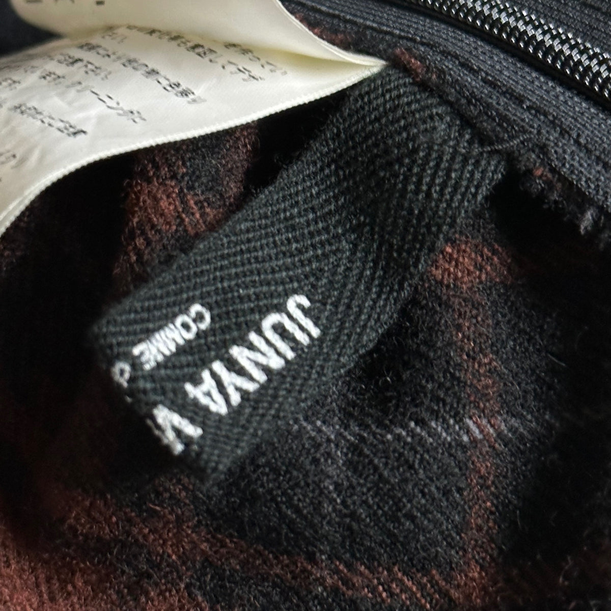 JUNYA WATANABE COMME des GARCONS(ジュンヤワタナベコムデギャルソン) 2002AW Raw-Edge Checkered Wool Camisole Dress 切りっ放し チェック ウール キャミソール ワンピース JG-O032 S ブラウン×ブラック AD2002 00s アーカイブ レザー