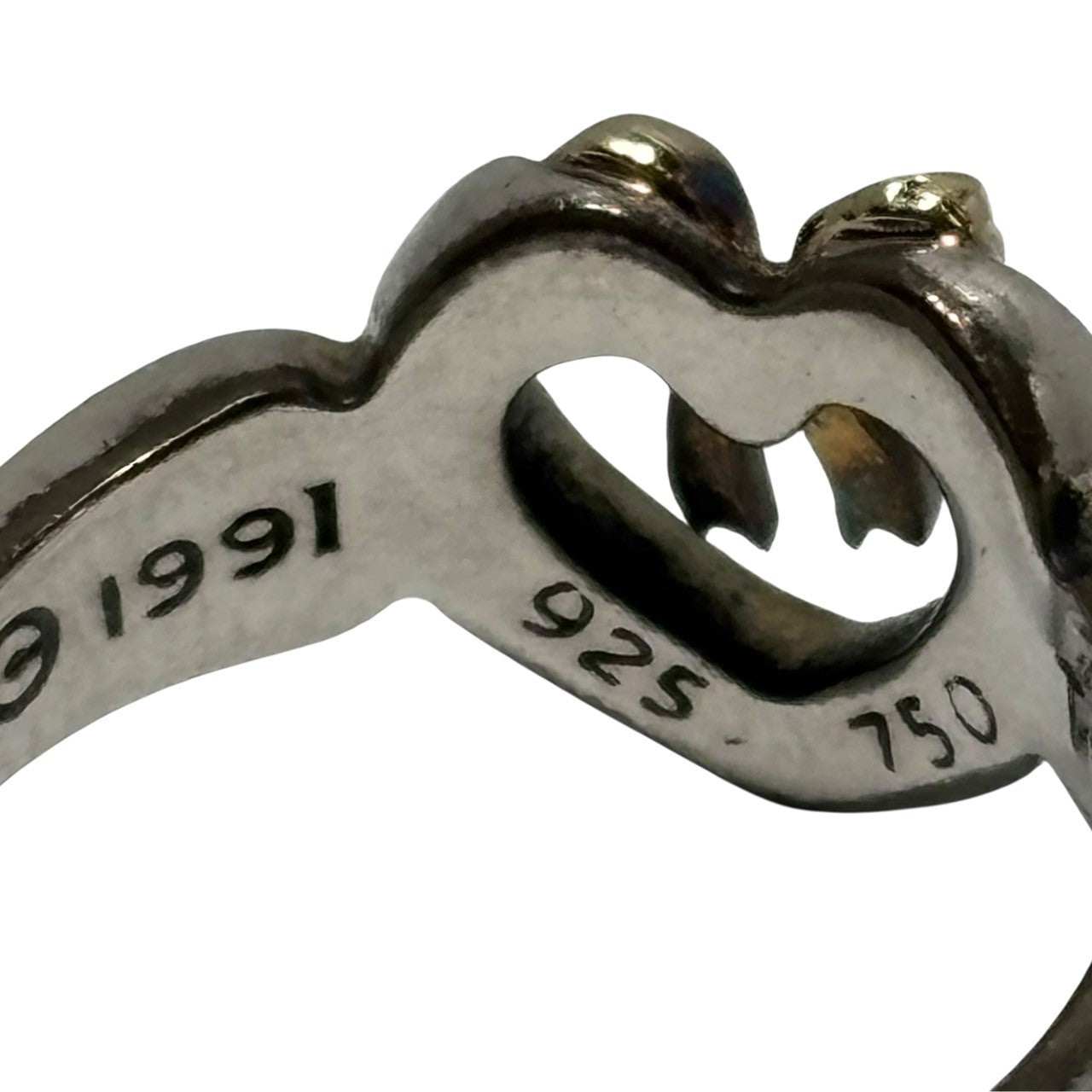 TIFFANY & CO.(ティファニー) 750 925 Open Heart Ribbon Ring オープン ハート リボン リング 9号 シルバー×ゴールド