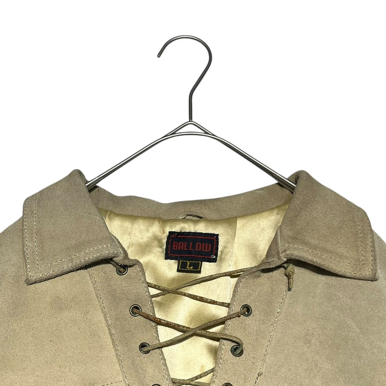 BALLOW(バロー) 90~00's Lace-up pullover suede leather jacket レースアップ プルオーバー スウェード レザー ジャケット スエード L アイボリー