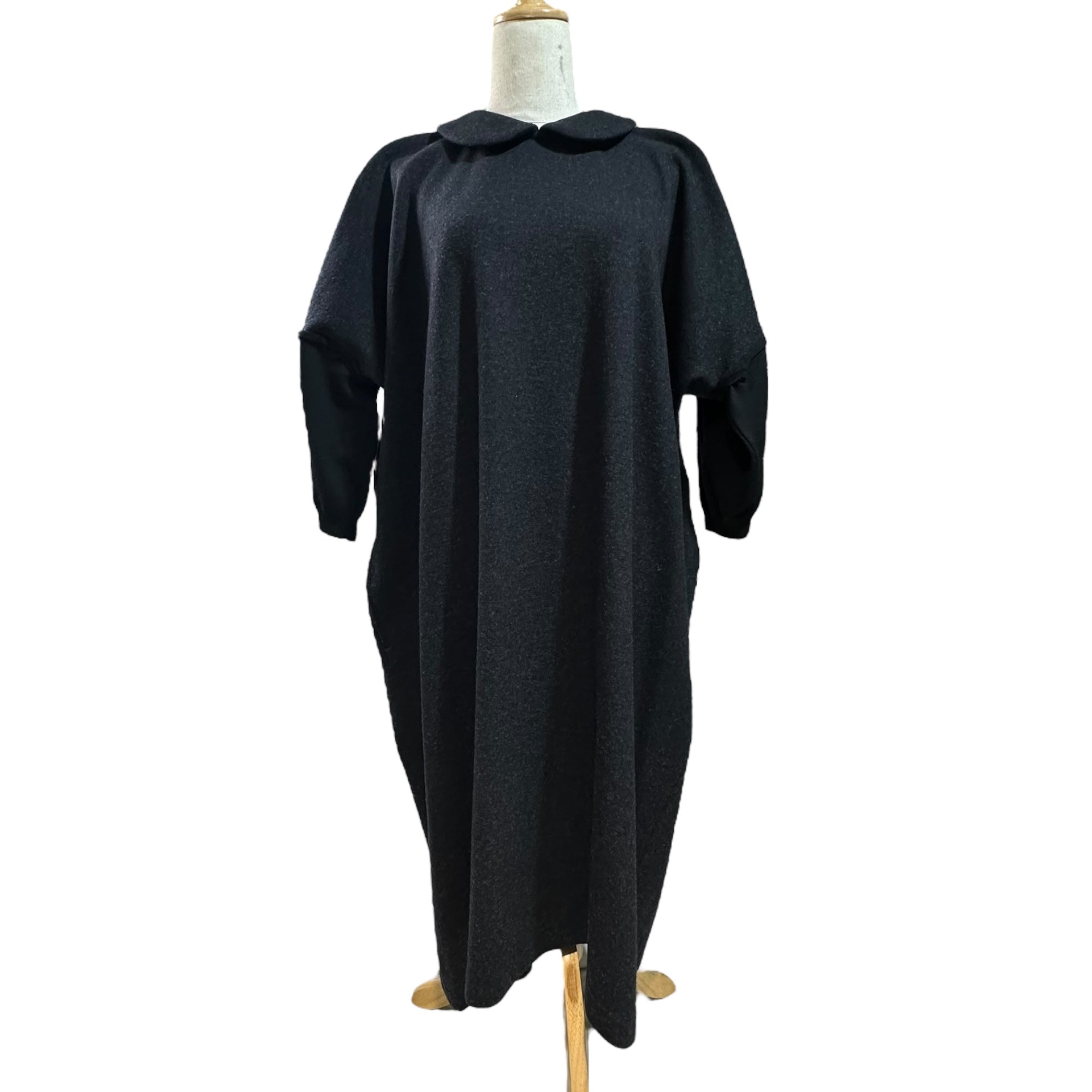 COMME des GARCONS COMME des GARCONS(コムデギャルソンコムデギャルソン) 12AW Round-Neck Knit Oversized Sleeve-Split Dress 丸襟 ニット オーバーサイズ 袖切替 ワンピース LJ-O015 S ブラック AD2012 ロング
