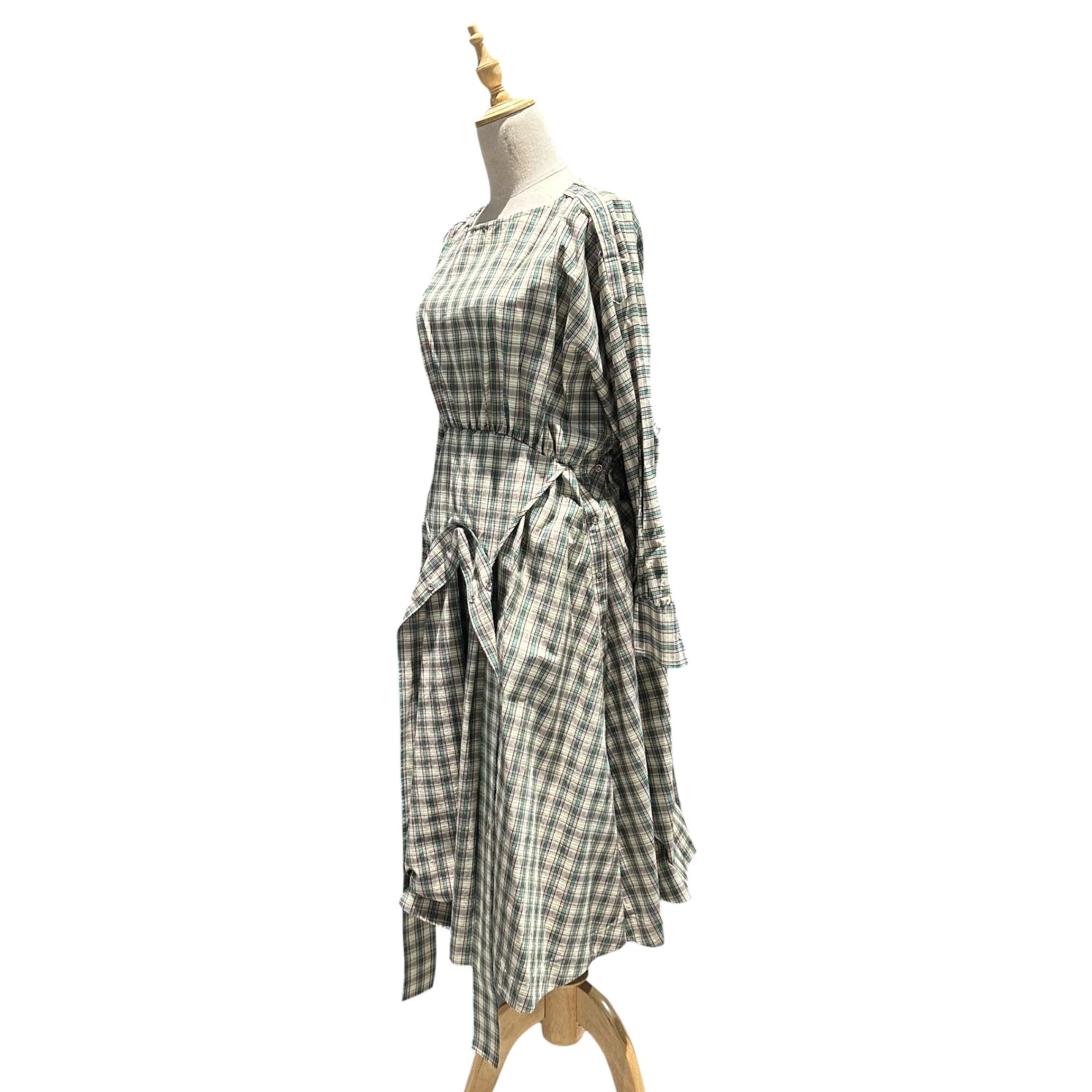 beautiful people(ビューティフルピープル) 2021AW double-end tartan ox dolman sleeve dress ダブル エンド タータン チェック オックス ドルマンスリーブ ワンピース 1145104001 36(S) イエロー×グリーン×ピンク 参考定価75,900円(税込)