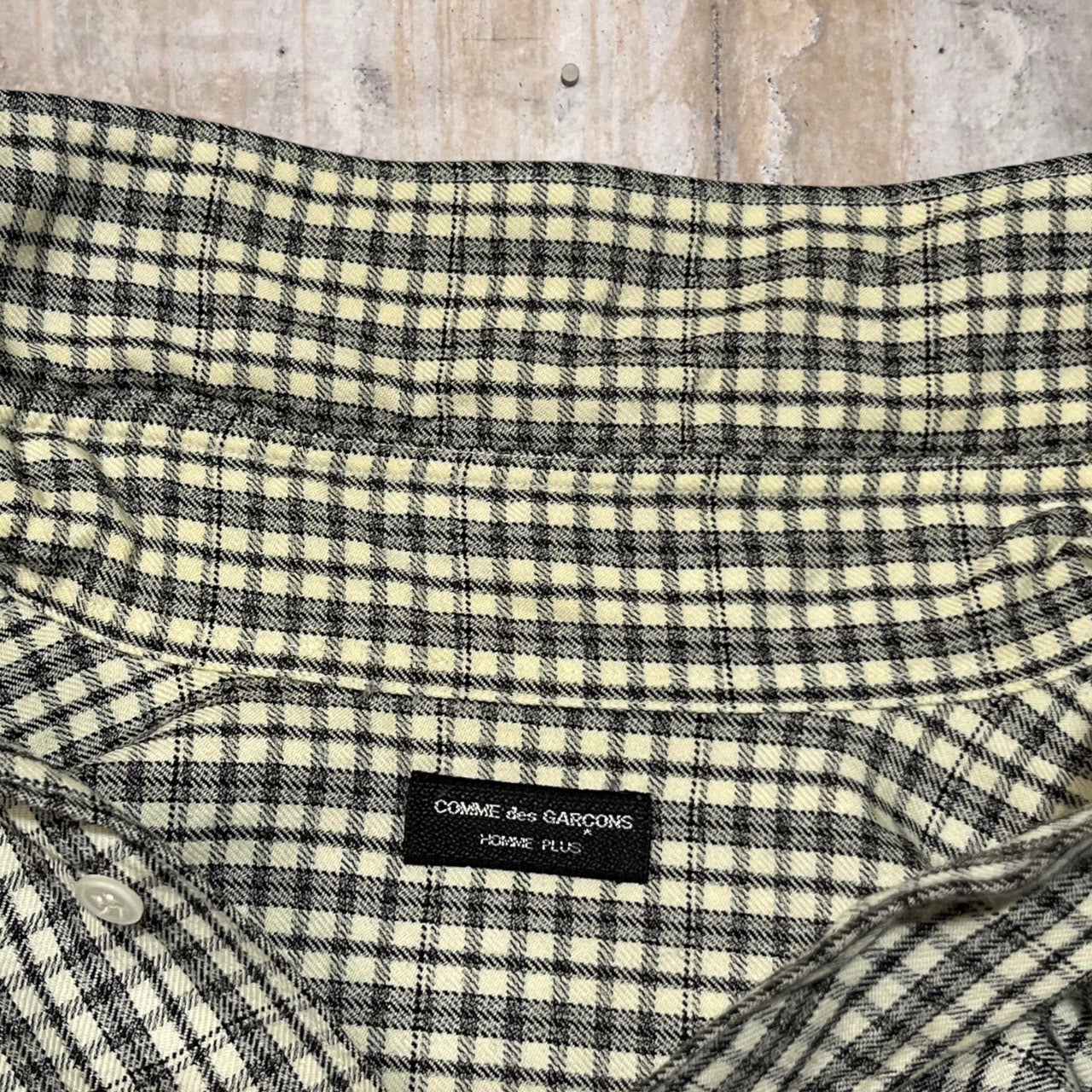 COMME des GARCONS HOMME PLUS(コムデギャルソンオムプリュス) 80's wide silhouette wool  check shirt/ワイドシルエットウールチェックシャツ/80年代/ヴィンテージ PB-050010 SIZE FREE ホワイト×ブラック　本人期