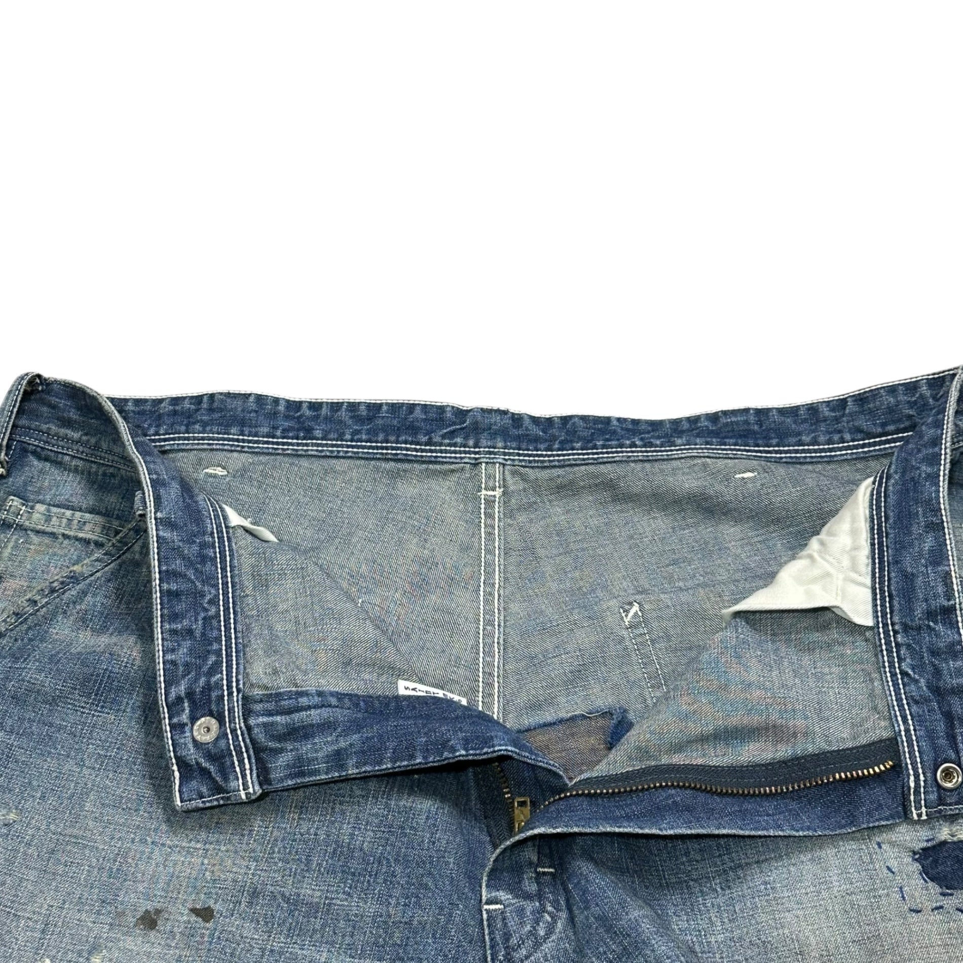 SAINT MICHAEL(セントマイケル)  24SS SAINT DENIM PANTS BLUE ダメージ 加工 ペインター デニム パンツ ジーンズ SM-YS8-0000-051 XL ライトインディゴ