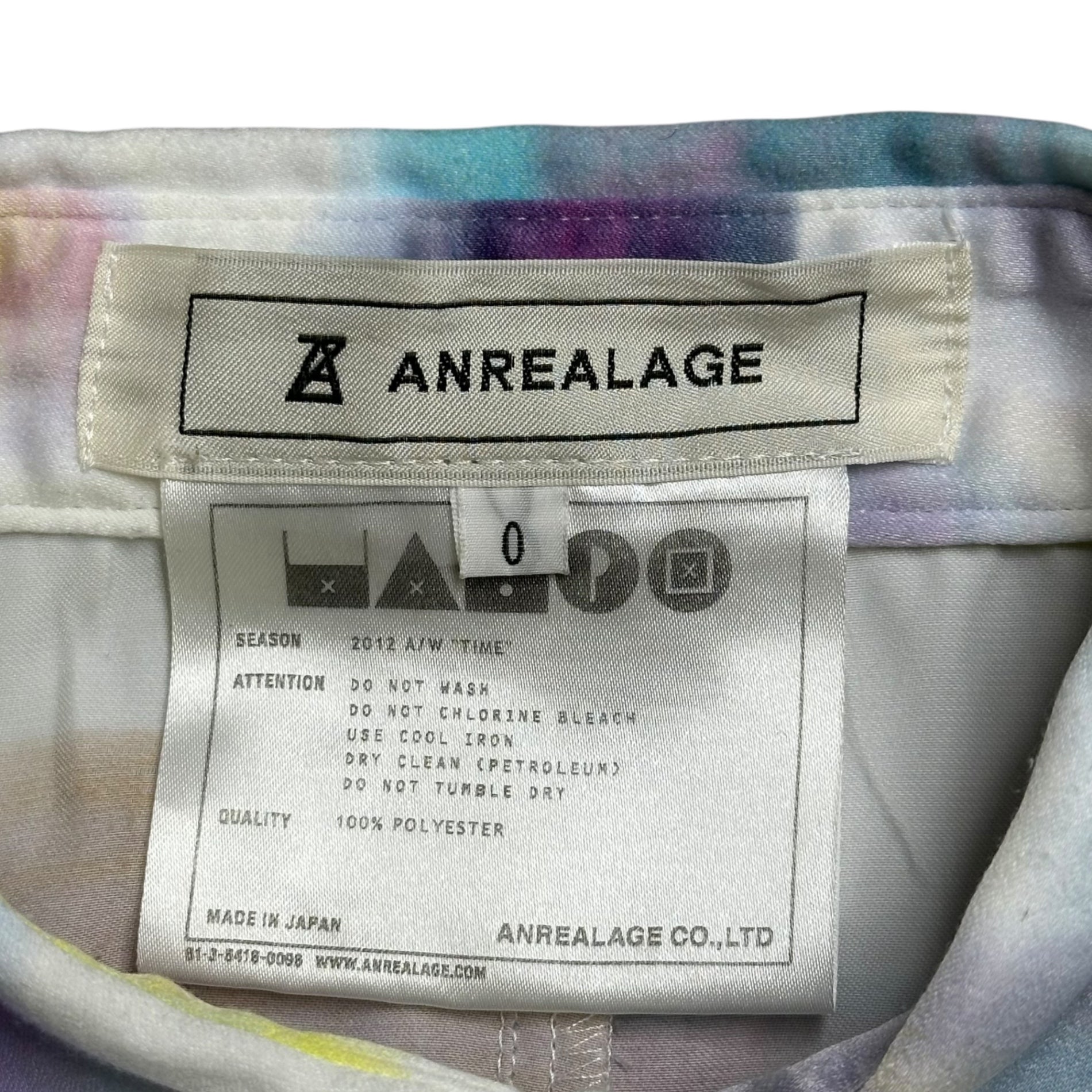 ANREALAGE(アンリアレイジ) 12AW ”TIME期” Neon Polyester L/S Shirt ネオン ポリエステル 長袖 シャツ 81-3-5418-0096 0(XS程度) マルチ
