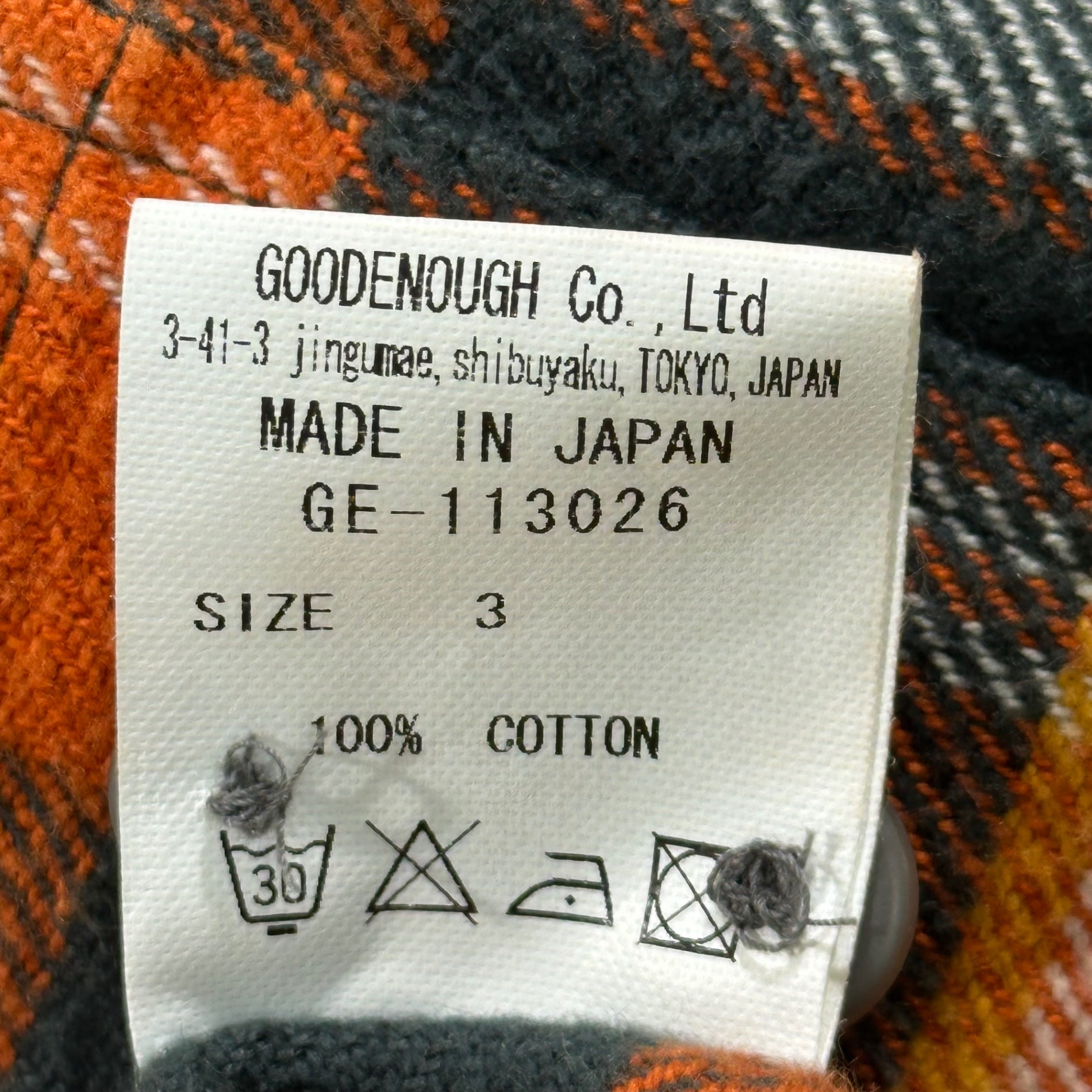 GOODENOUGH(グッドイナフ) Logo Stitch Heavy Cotton Flannel Shirt ロゴ ステッチ ヘビー コットン ネルシャツ GE-113026 3(L程度) オレンジ 復刻アイテム
