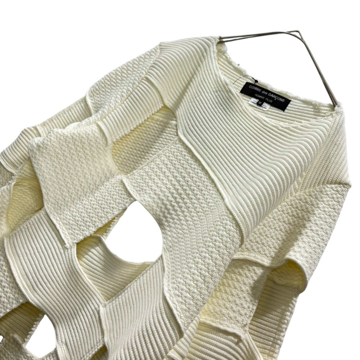 COMME des GARCONS HOMME PLUS(コムデギャルソンオムプリュス) 2026SS Cut-Out Knit Pullover カットアウト ニット プルオーバー PQ-N002 M オフホワイト AD2025
