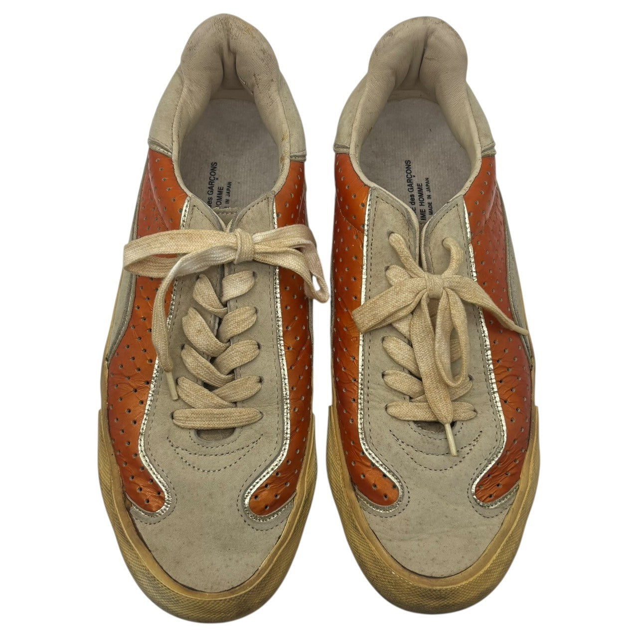 COMME des GARCONS HOMME HOMME(コムデギャルソンオムオム) 1999～2001 Punched Leather Low-Cut Sneakers パンチング レザー ローカット スニーカー 25.5(26.5cm程度) ホワイト×オレンジ 90's 00's アーカイブ