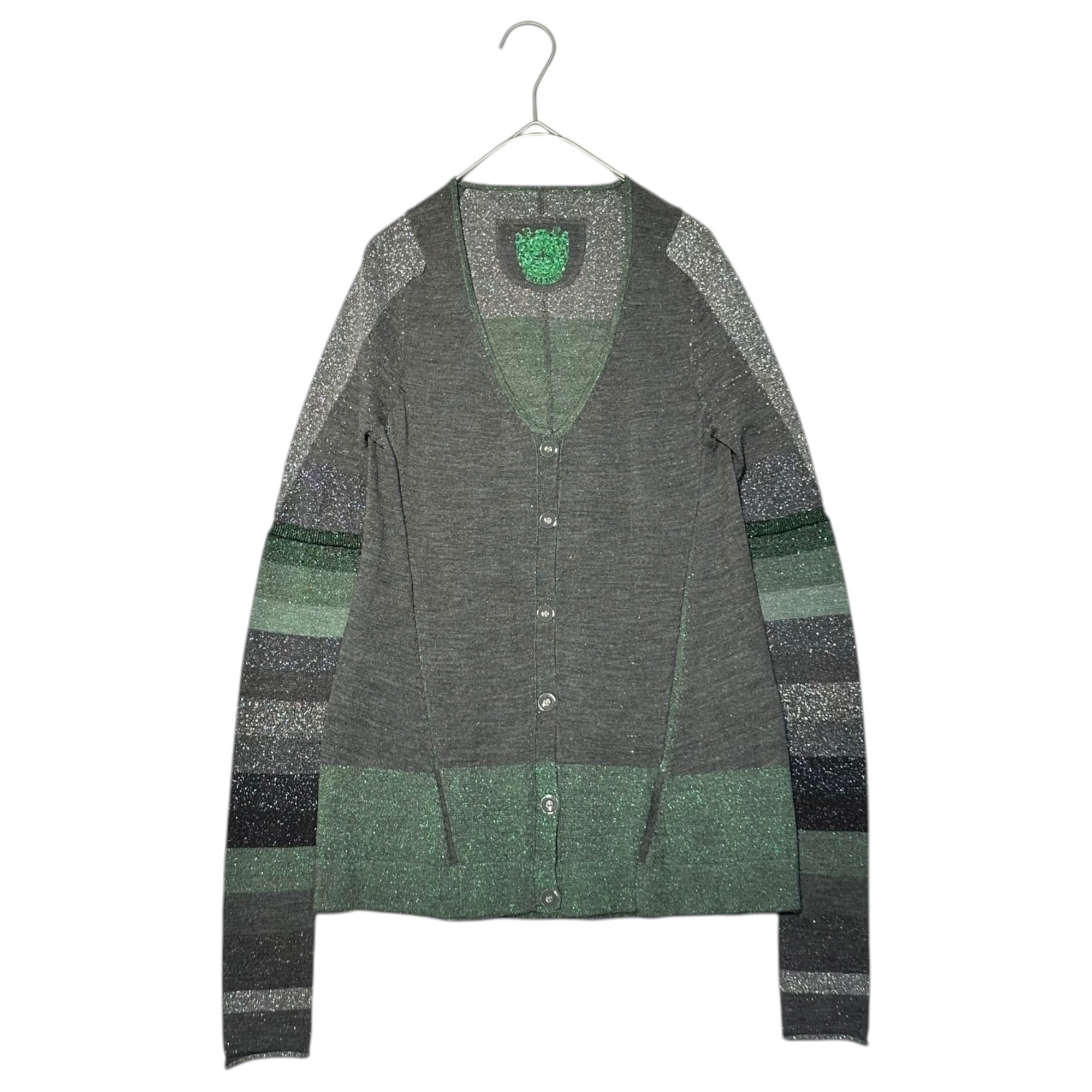 MARITHE FRANCOIS GIRBAUD(マリテフランソワジルボー) 00's Switch-Up Lame Knit Cardigan 切替 ラメ ニット カーディガン F7-8293 S グレー×グリーン Y2K