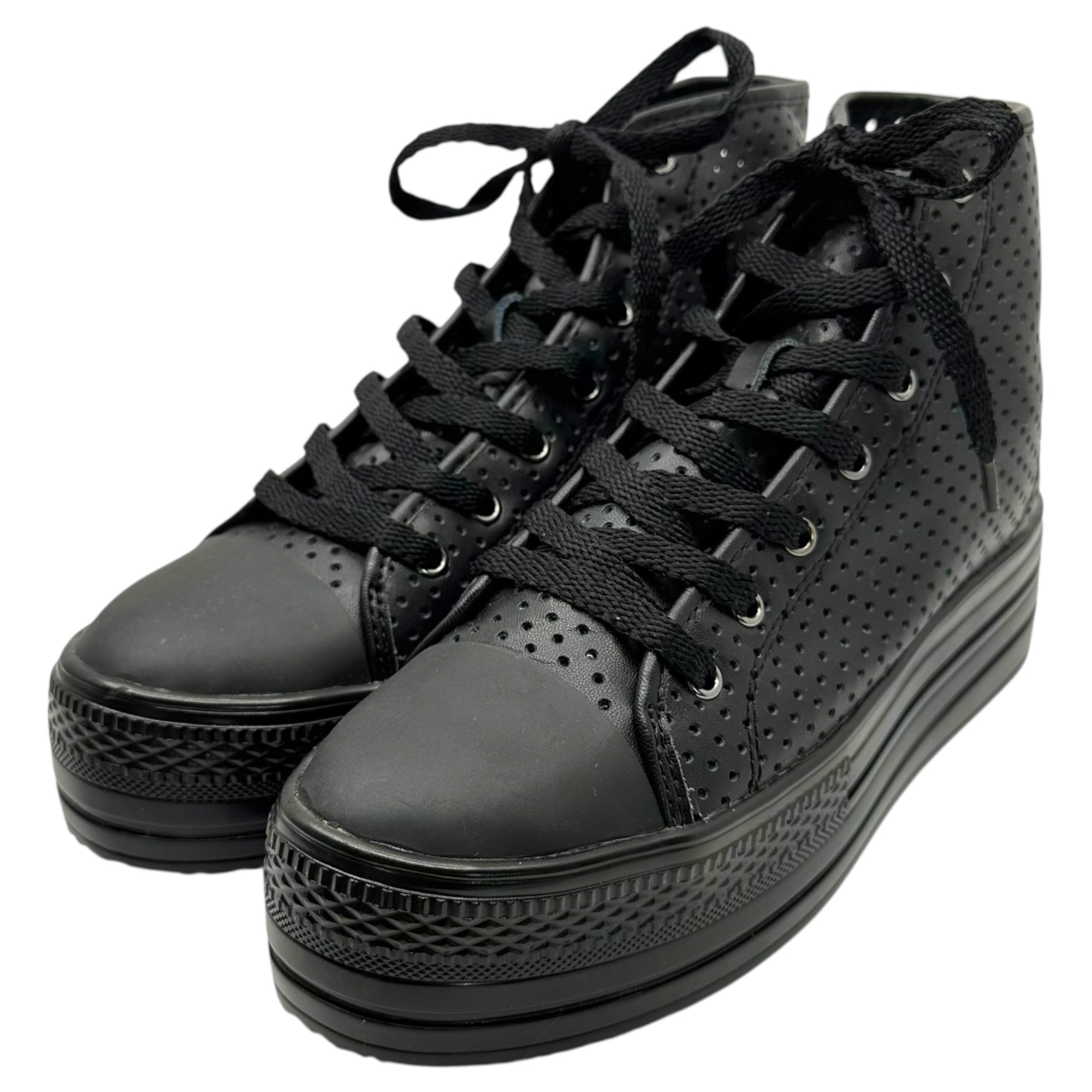 COMME des GARCONS JUNYA WATANABE(コムデギャルソンジュンヤワタナベ) Punching Leather Thick Sole High Cut Sneaker パンチング レザー 厚底 ハイカット スニーカー JA-K115 L ブラック