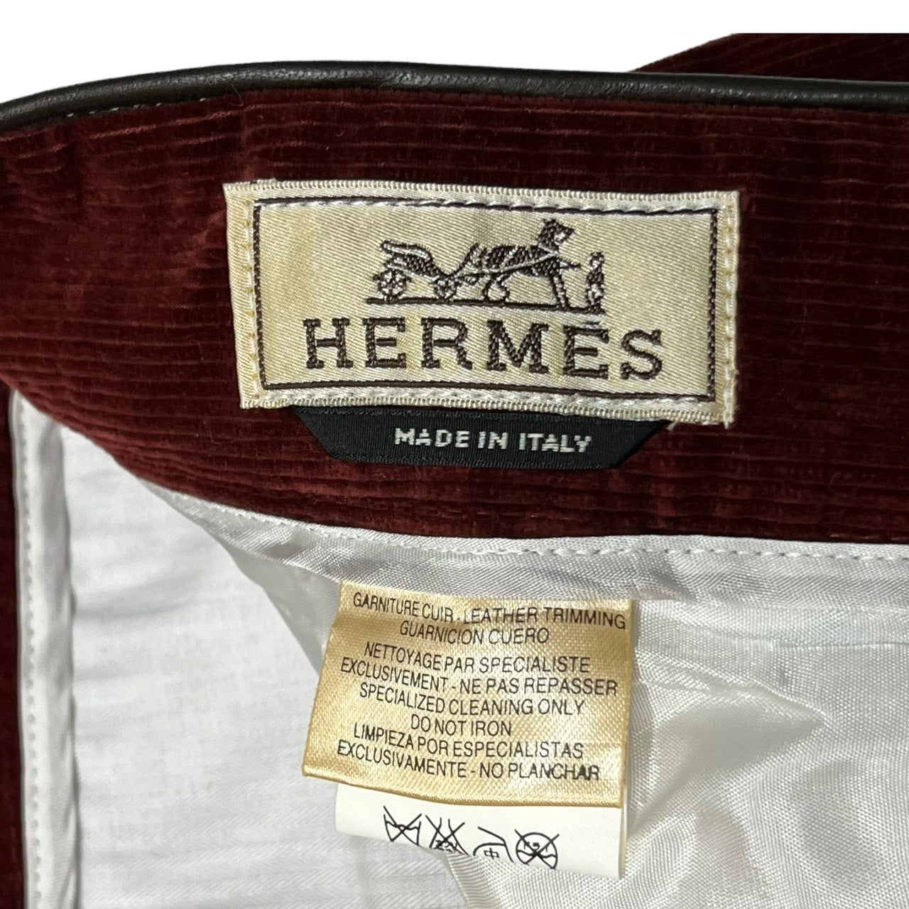HERMES(エルメス) Leather lamb piping corduroy  trousers/ラムレザーパイピングコーデュロイパンツ/トラウザー/スラックス 52(XLサイズ程度) ボルドー（レッド/ブラウン）  エルメスジャポンタグ