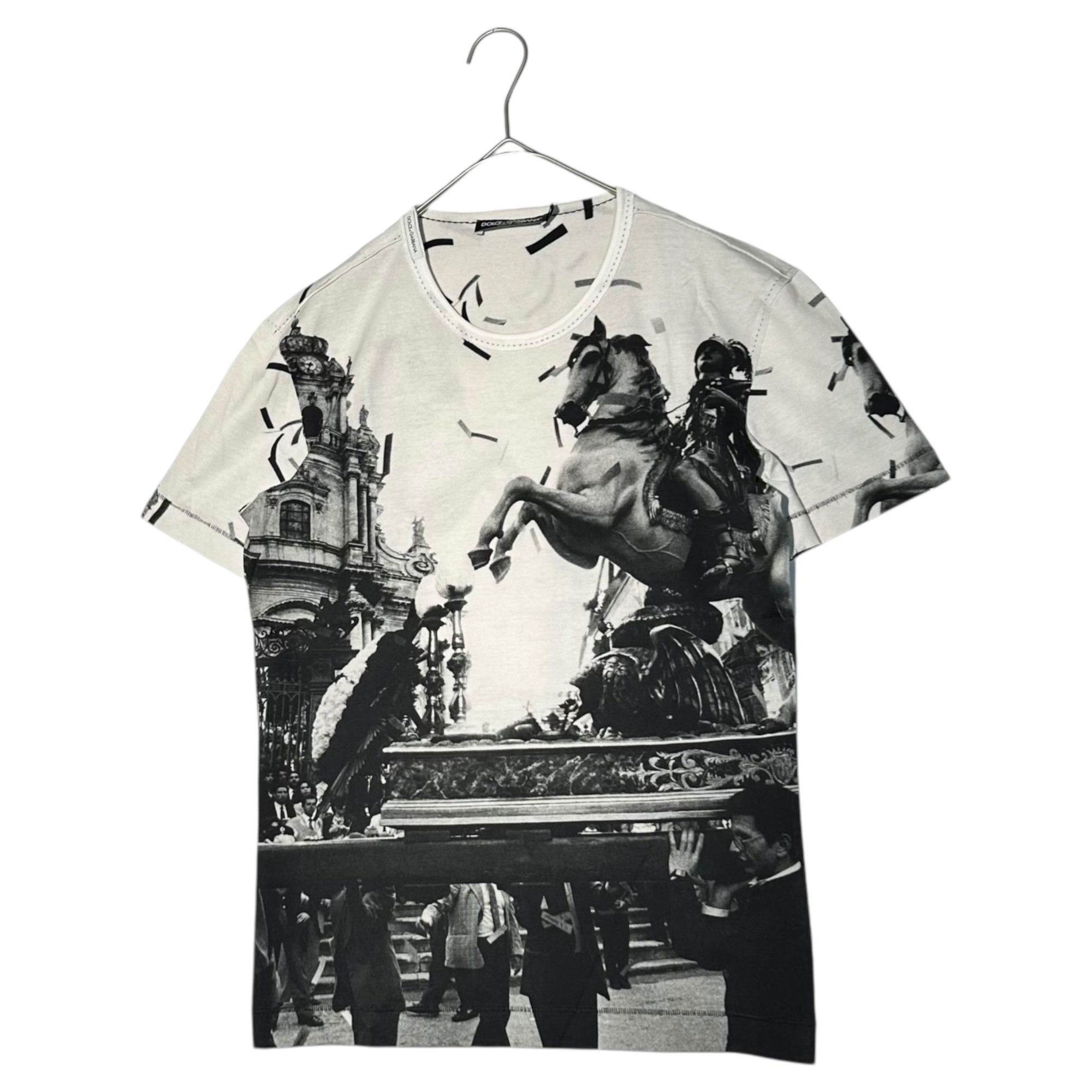 DOLCE&GABBANA(ドルチェ&ガッバーナドルガバ) ”Giuseppe Leone” Photo Tee ジュゼッペ レオーネ フォト Tシャツ G8HM0T 44(XS程度) ホワイト×ブラック 景色 馬 写真家