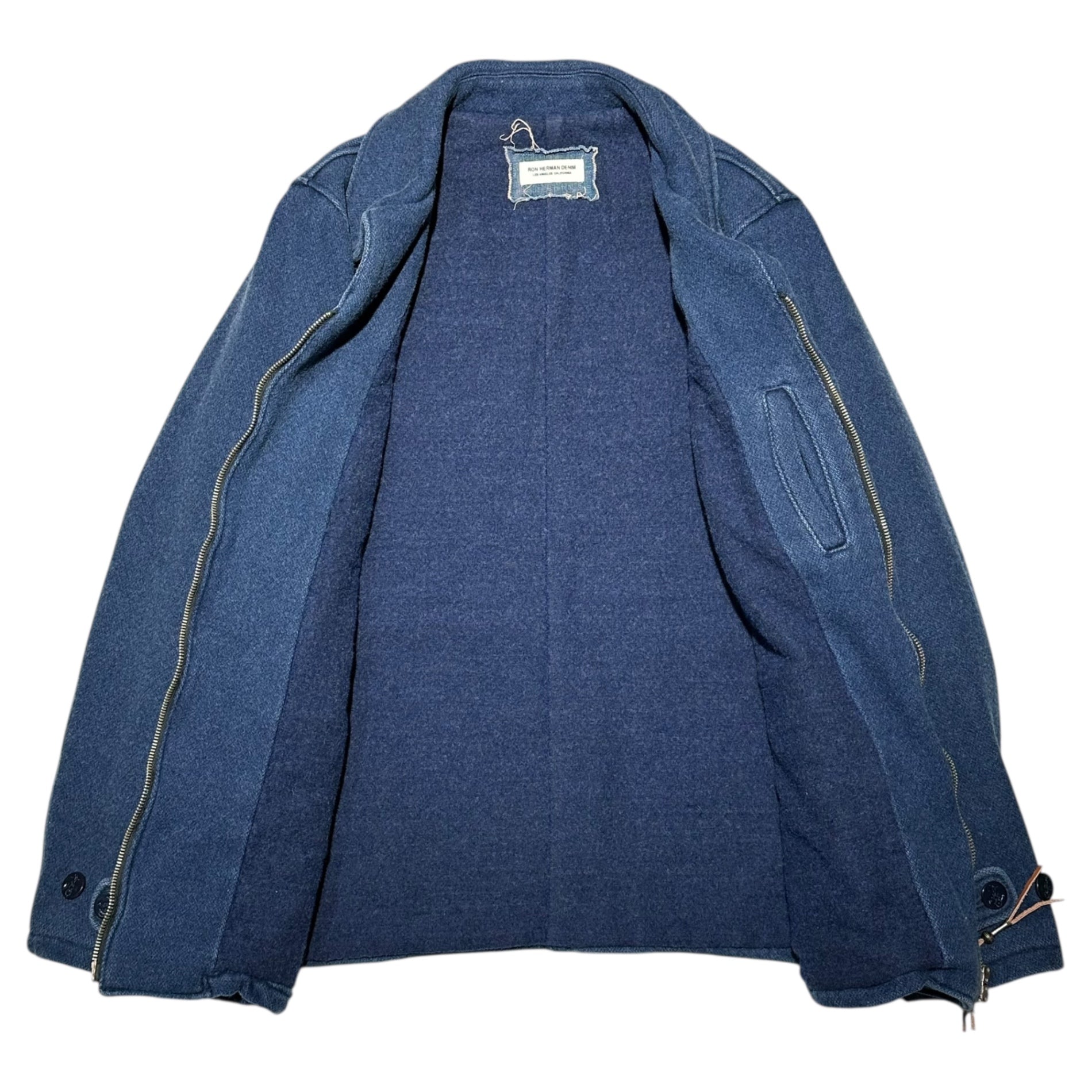 Ron Herman DENIM(ロンハーマンデニム) Indigo-dyed Melton Rider Jacket インディゴ染め メルトン ライダース ジャケット L インディゴ ヴィンテージ加工