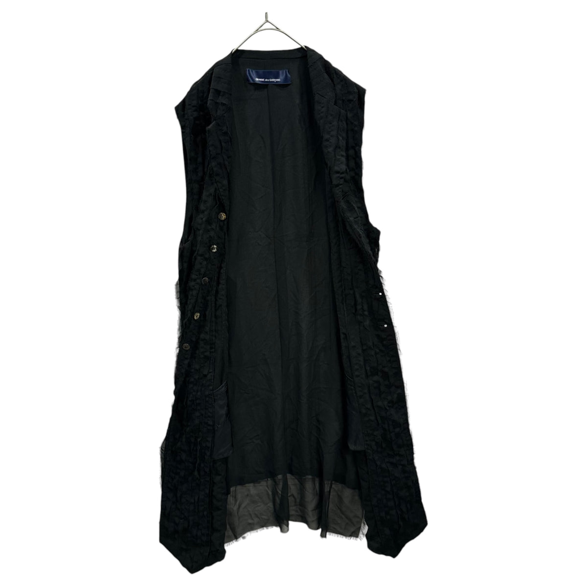 COMME des GARCONS(コムデギャルソン) 1993SS Aoyama-Limited Striped Cut-Off Sleeveless Coat 青山 限定 ストライプ カットオフ スリーブレス コート KX-251030 FREE ブラック AD1992 90s アーカイブ 稀少
