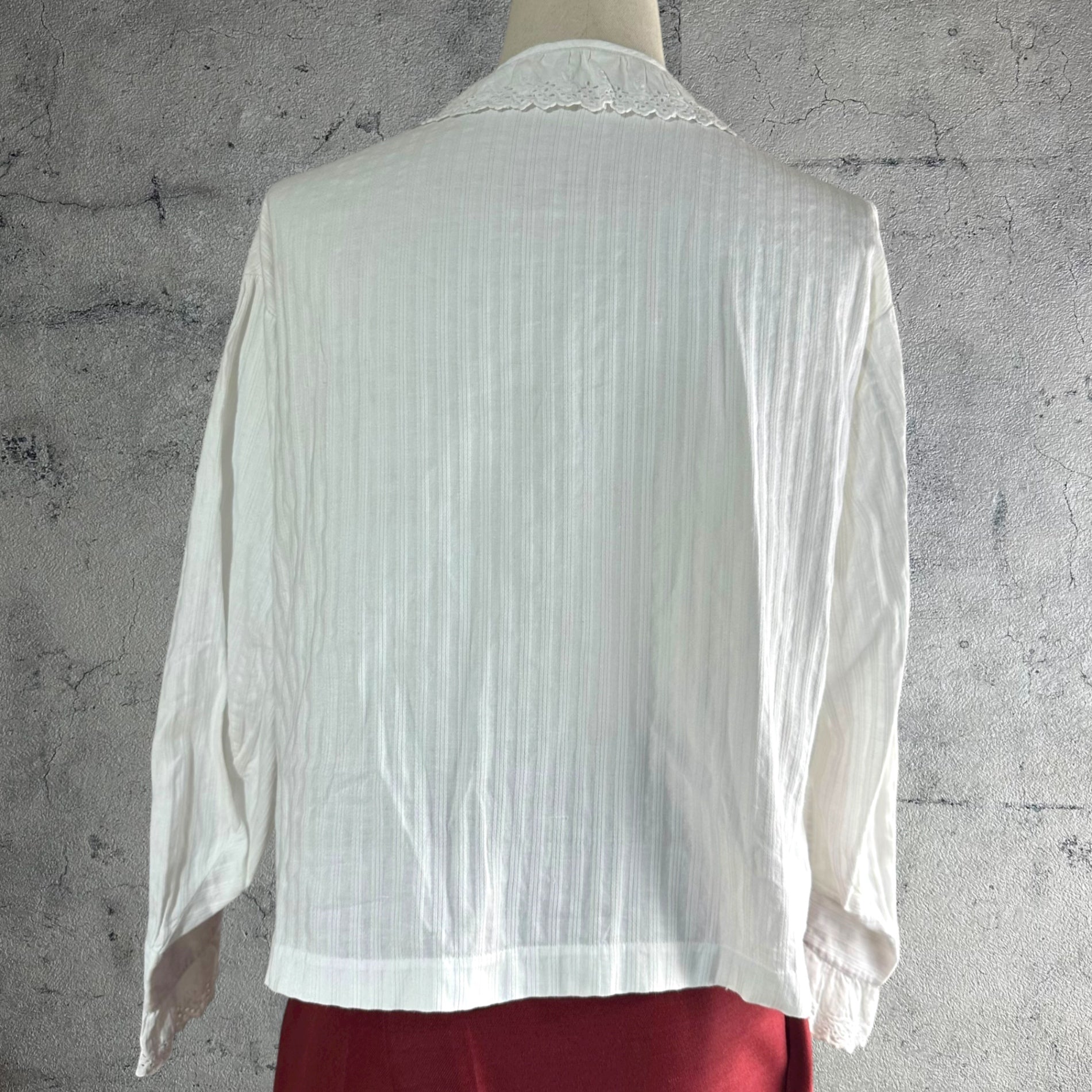 Euro vintage(ヨーロッパヴィンテージ) Vintage Cutwork Lace Long Sleeve Stripe Blouse ヴィンテージ カットワーク レース 長袖 ストライプ ブラウス FREE ホワイト 裾にネーム刺繍有