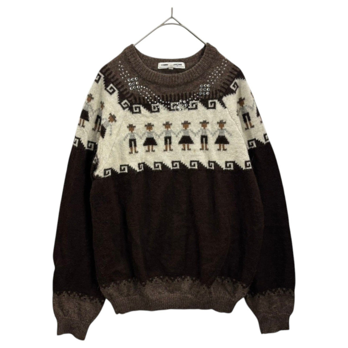 COMME des GARCONS(コムデギャルソン) 2008AW Rhinestone-Embellished Ethnic-Patterned Alpaca Knit ラインストーン 装飾 民族柄 アルパカ ニット OB-N026 M ブラウン×アイボリー AD2008 アルパカ100％