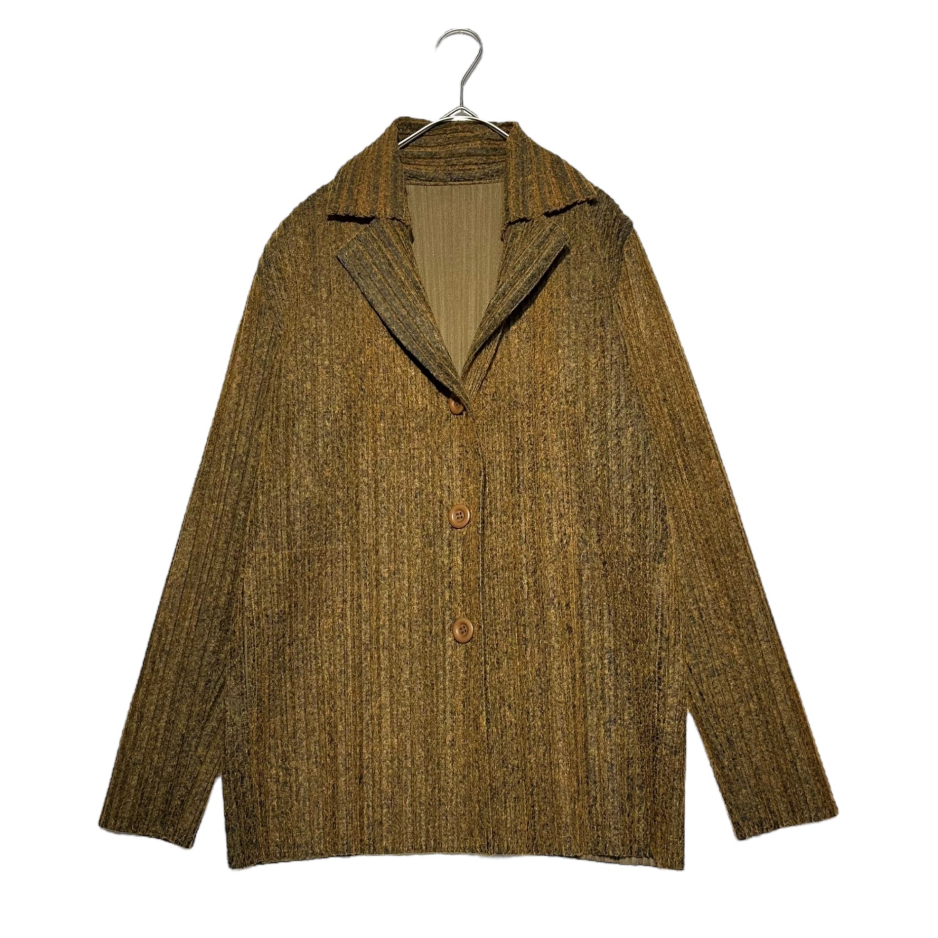 PLEATS PLEASE(プリーツプリーズ) Felt Pleated Tailored 3B Jacket フェルト プリーツ テーラード 3B ジャケット PP23-JA632 3(L程度) ブラウン×グリーン