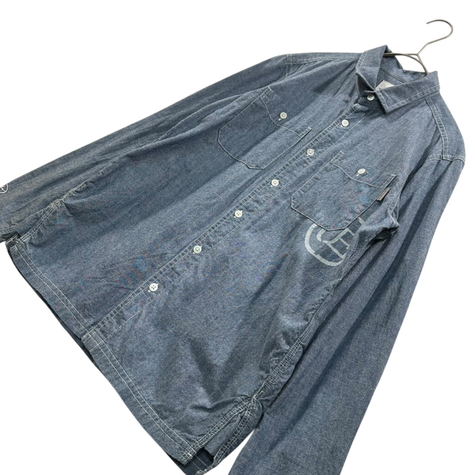 uniform experiment×carhartt(ユニフォームエクスペリメント×カーハート) 12SS FRAGMENT DESIGN L/S WORK SHIRT フラグメント デザイン ロゴ 長袖 ワーク シャツ UE-120120 1 ライトブルー コラボ