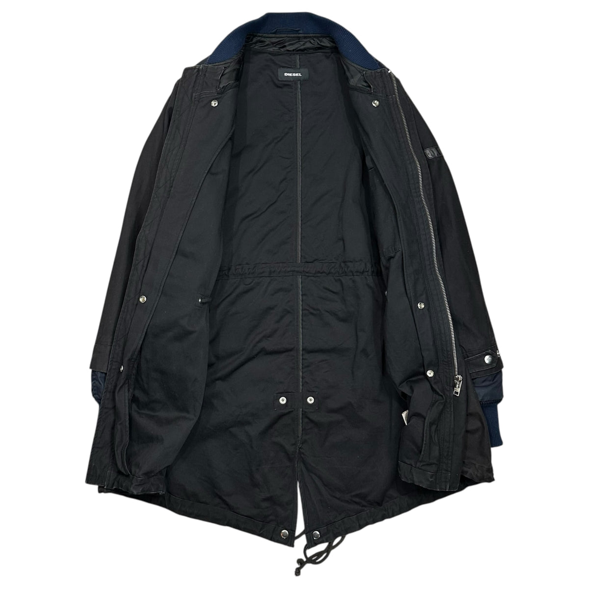 DIESEL(ディーゼル) Distressed MA-1 Docked Fishtail Parka ヴィンテージ加工 MA-1 ドッキング モッズコート 00E8F203 M ブラック×ネイビー
