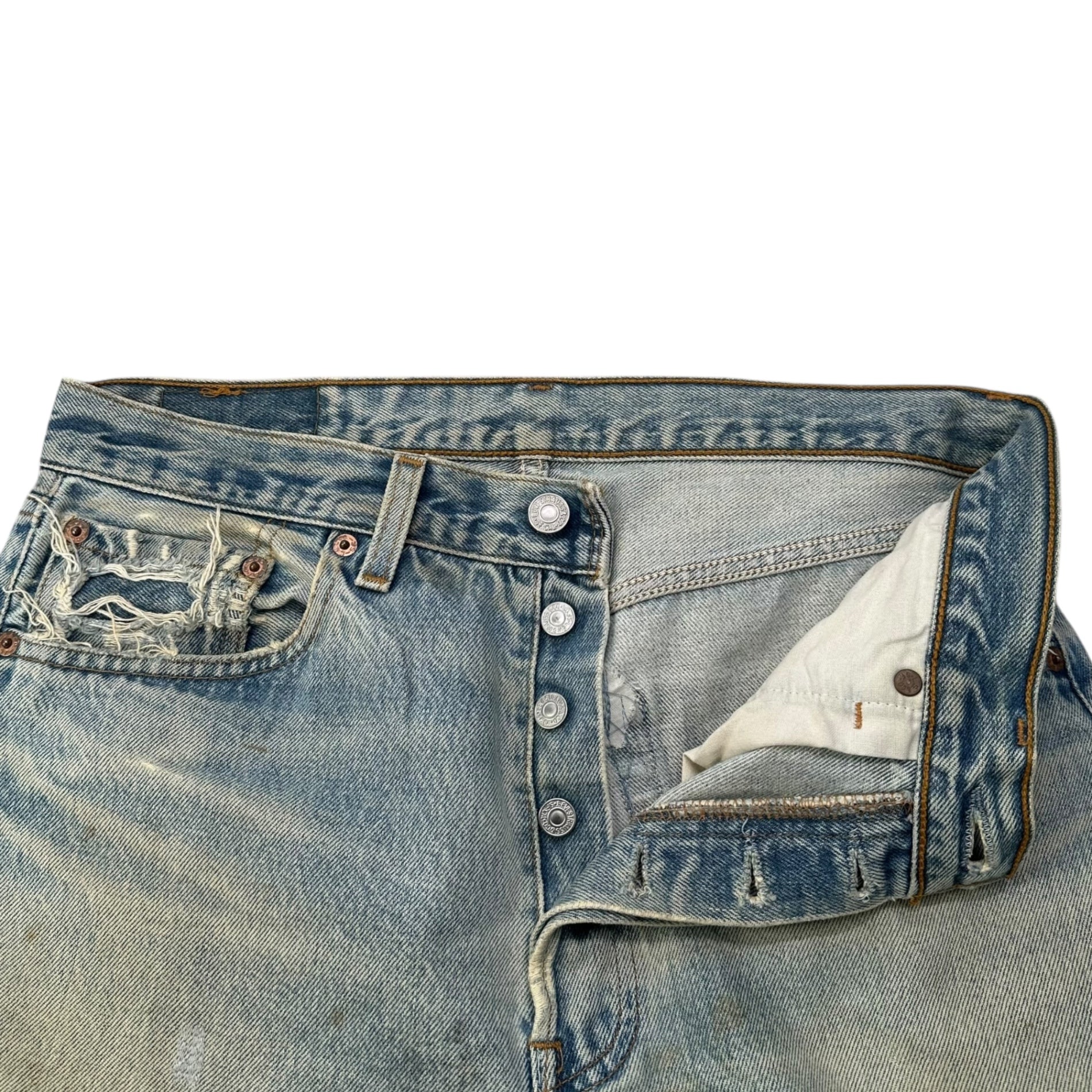 Levi's(リーバイス) 90's 501XX Crash Denim Pants クラッシュ デニム パンツ 501-0000 W33 L36 ライトインディゴ 1999年5月製造 90年代 ヴィンテージ ダメージ