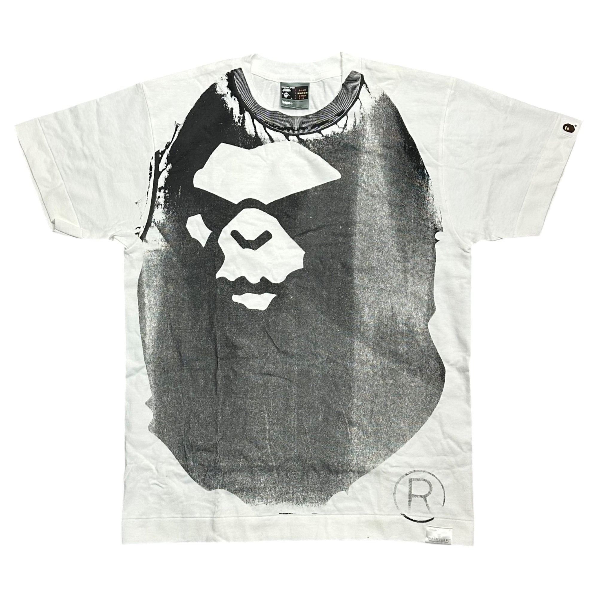 A BATHING APE(アベイシングエイプ) 90~00's BAPE “HAND PRINT APE HEAD / CAN TEE” 90年代 00年代 ベイプ 手刷り ハンドプリント エイプ ヘッド 缶 Tシャツ シリアルナンバー有 M ホワイト×ブラック 少数生産 稀少品 手刷りの為一点物