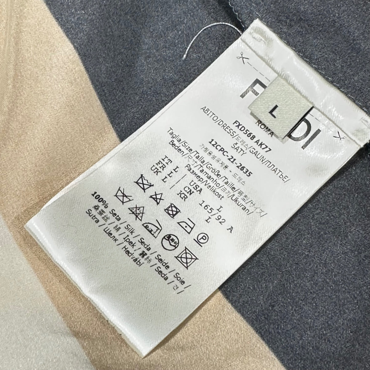 FENDI(フェンディ) Geometric-print all-silk dolman sleeve dress 幾何学模様 オールシルク ドルマン スリーブ ワンピース FXD568 AK77 L ベージュ×ブラウン