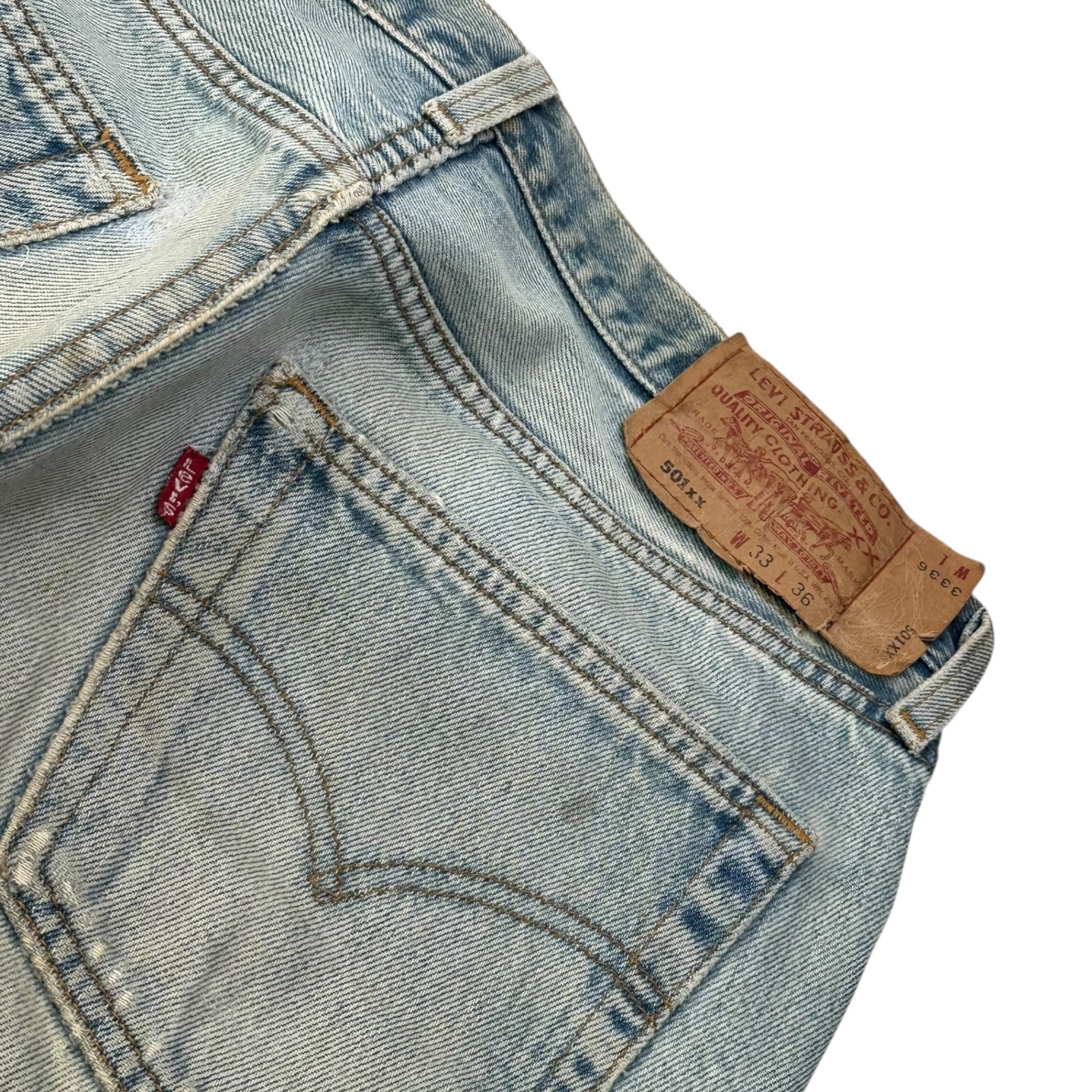 Levi's(リーバイス) 90's 501XX Crash Denim Pants クラッシュ デニム パンツ 501-0000 W33 L36 ライトインディゴ 1999年5月製造 90年代 ヴィンテージ ダメージ