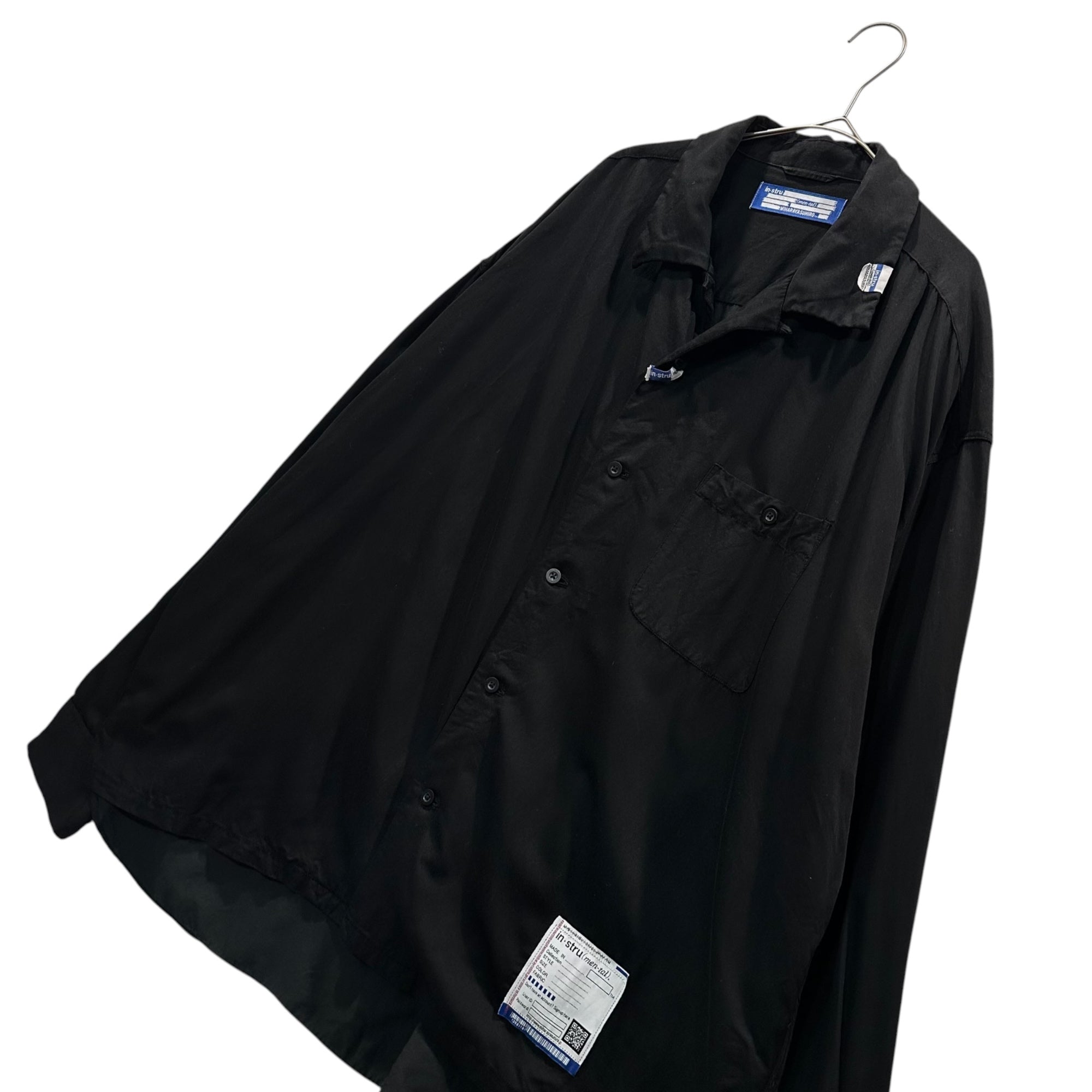 in・stru(men-tal). Maison MIHARA YASUHIRO(インストルメンタル メゾンミハラヤスヒロ) 2023SS Satin Shirt オープンカラー サテン シャツ I10SH031 50 ブラック