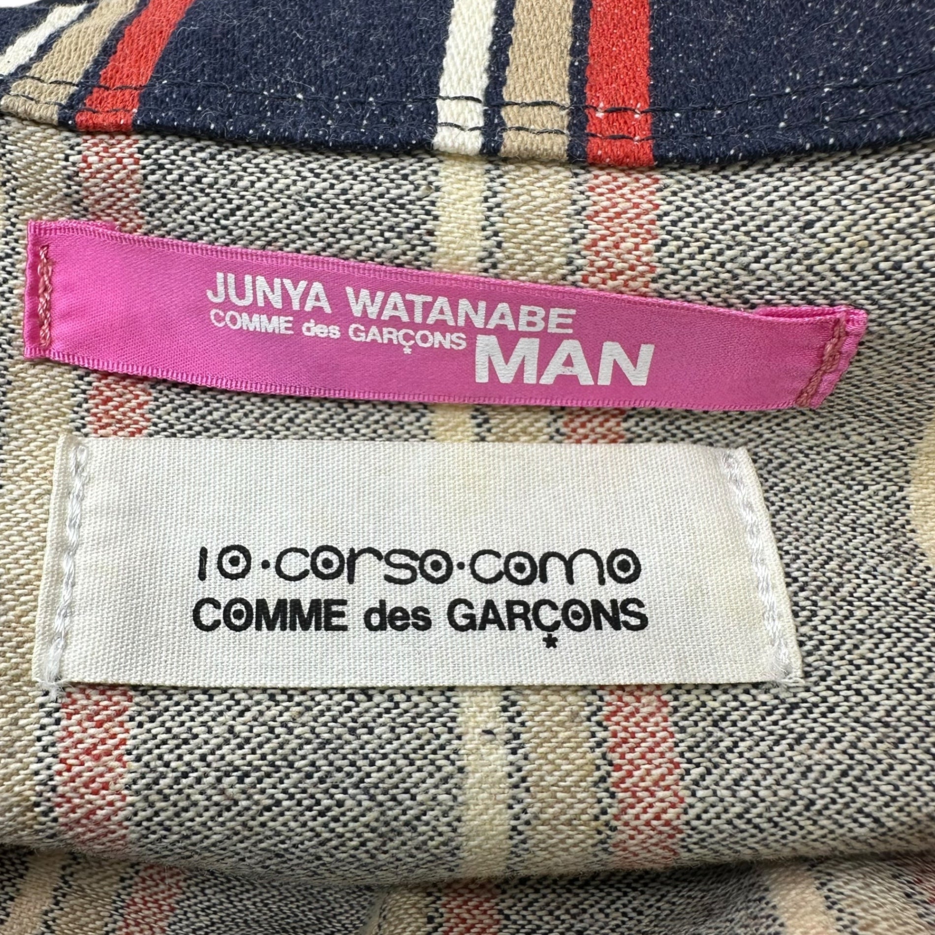 CdG JUNYA WATANABE MAN PINK×10・corso・como(コムデギャルソンジュンヤワタナベマンピンク×ドゥエチコルソコモ) 03SS Round Stud Decorated Striped Logo Tote Bag ラウンド スタッズ 装飾 ストライプ ロゴ トート バッグ ネイビー×ピンク