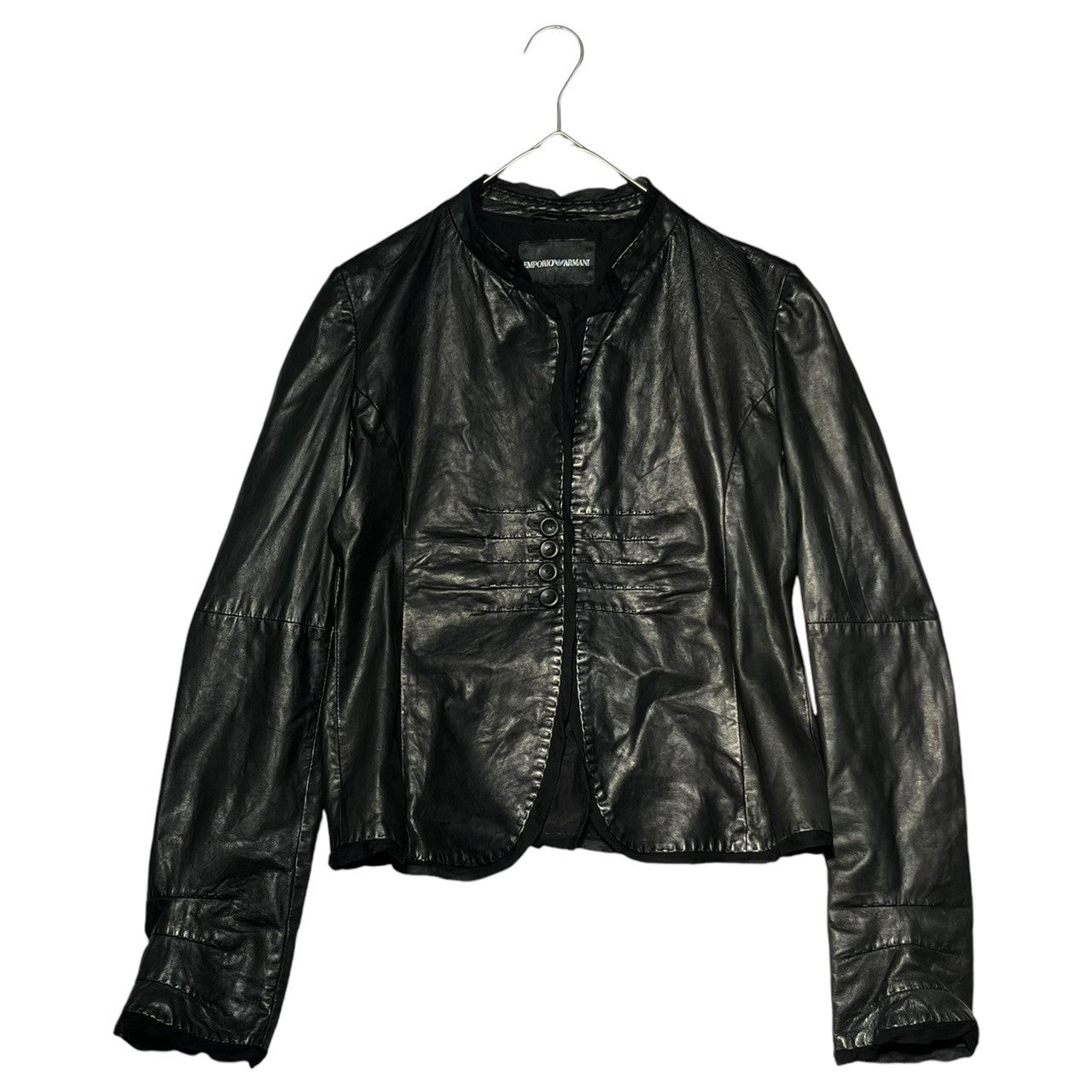 EMPORIO ARMANI(エンポリオアルマーニ) Silk tulle leather jacket シルク チュール レザー ジャケット 34(S程度) ブラック