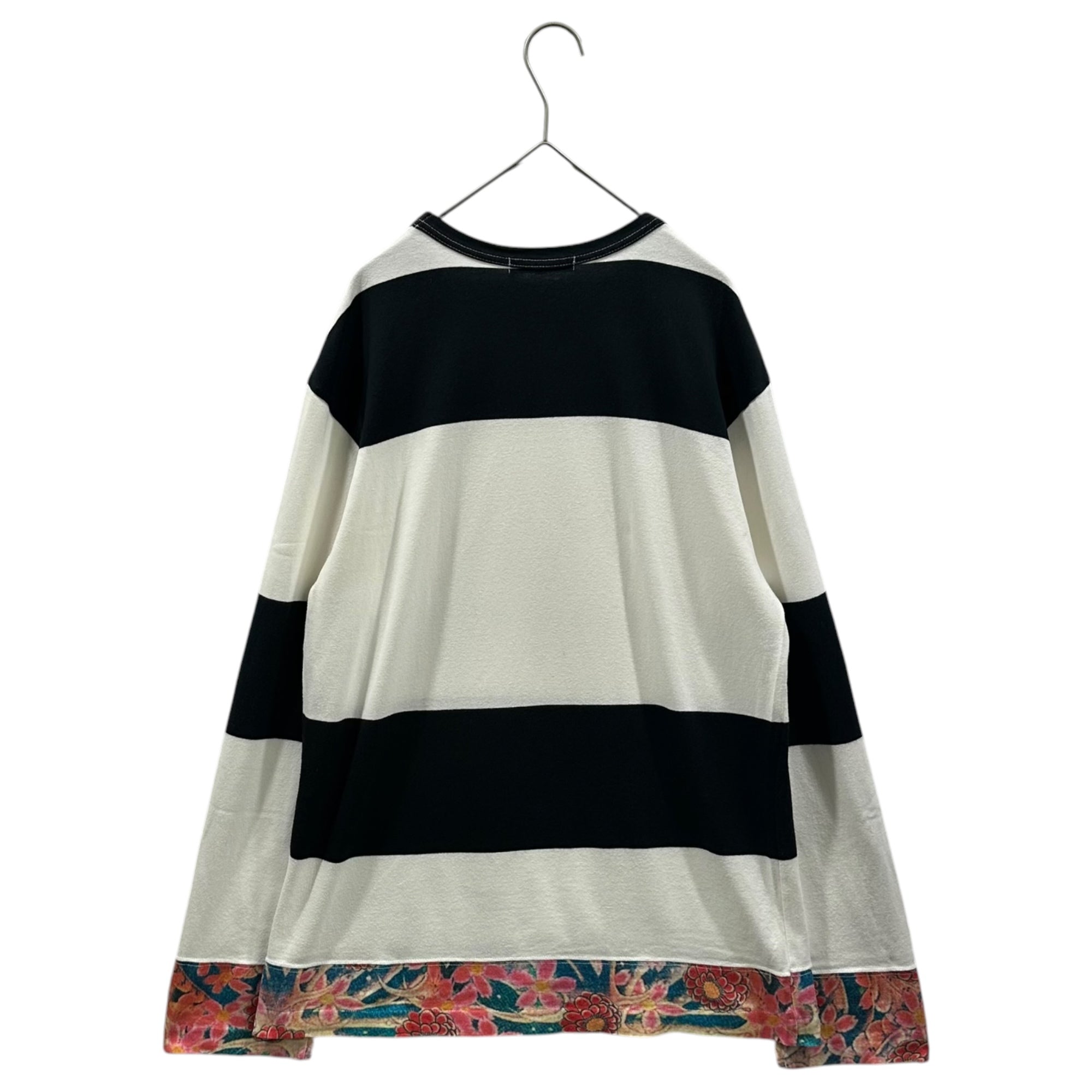 COMME des GARCONS(コムデギャルソン) 2008SS Floral-Print Striped L/S T-Shirt フローラル切替 ボーダー 長袖 Tシャツ OA-T002 S ホワイト×ブラック×マルチカラー