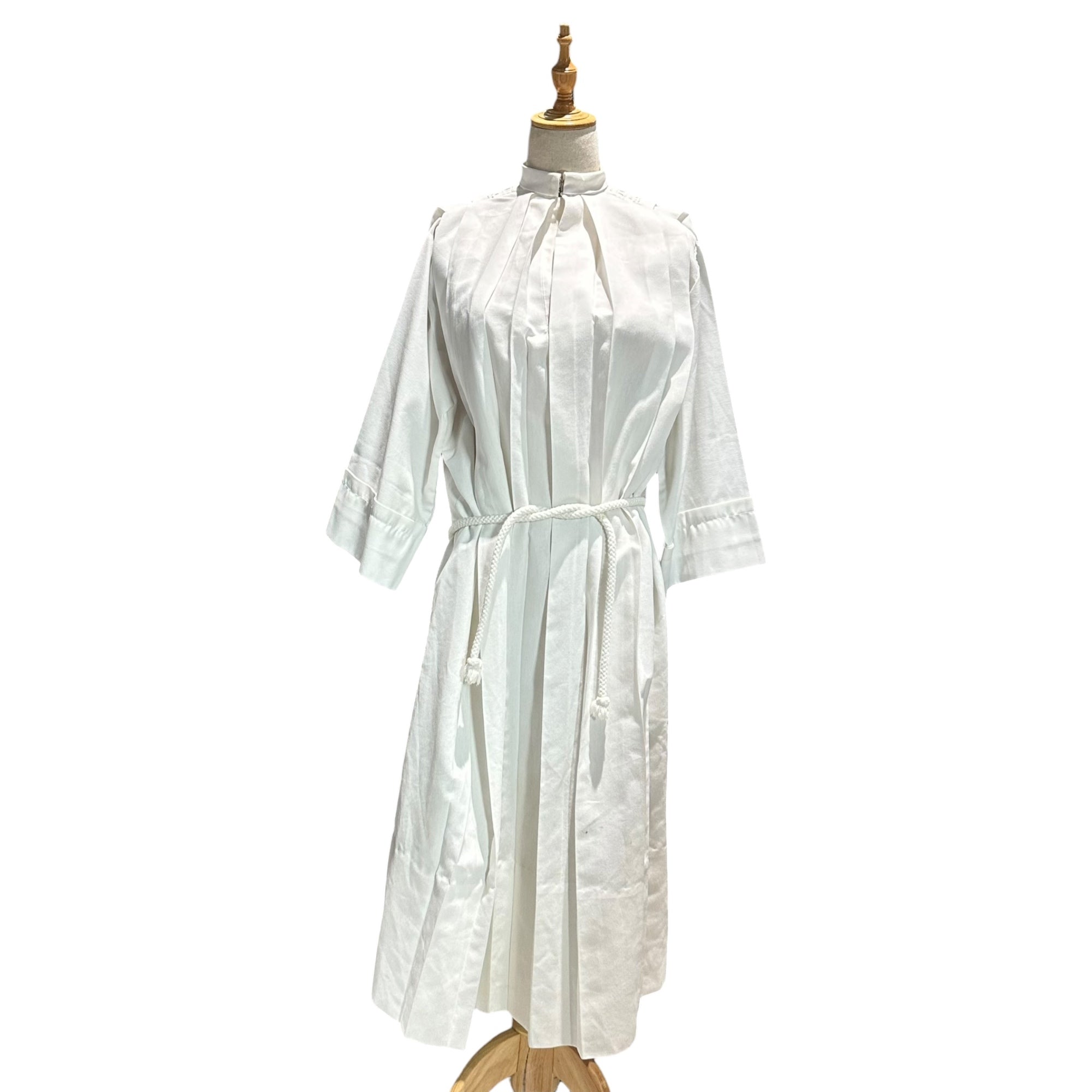 vintage(ヴィンテージ) 80'~90's church smog dress with cutwork lace カットワークレースの教会ドレス 130(Mサイズ程度) ホワイト 右側にポケット/ベルト付/右袖に汚れ有