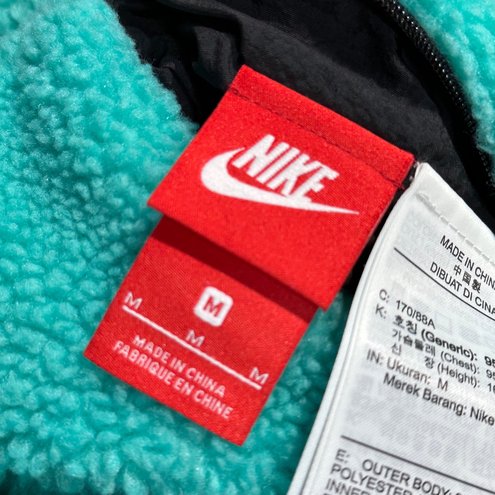 NIKE(ナイキ) AS M NSW VW SWSH FULL ZIP JKT リバーシブル ビッグ スウッシュ ボア ナイロン ジャケット BQ6546-301 M ブラック×ミントグリーン